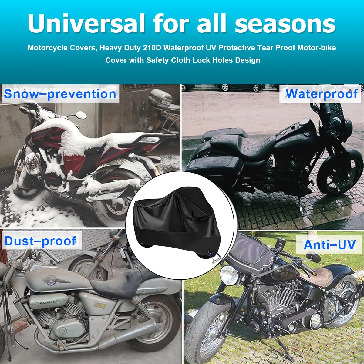 Housse Moto Imperméable XXXL 265x105x125 Cm - Bâche Anti-UV Pluie Poussière, Polyester Résistant, Fermetures Antivol