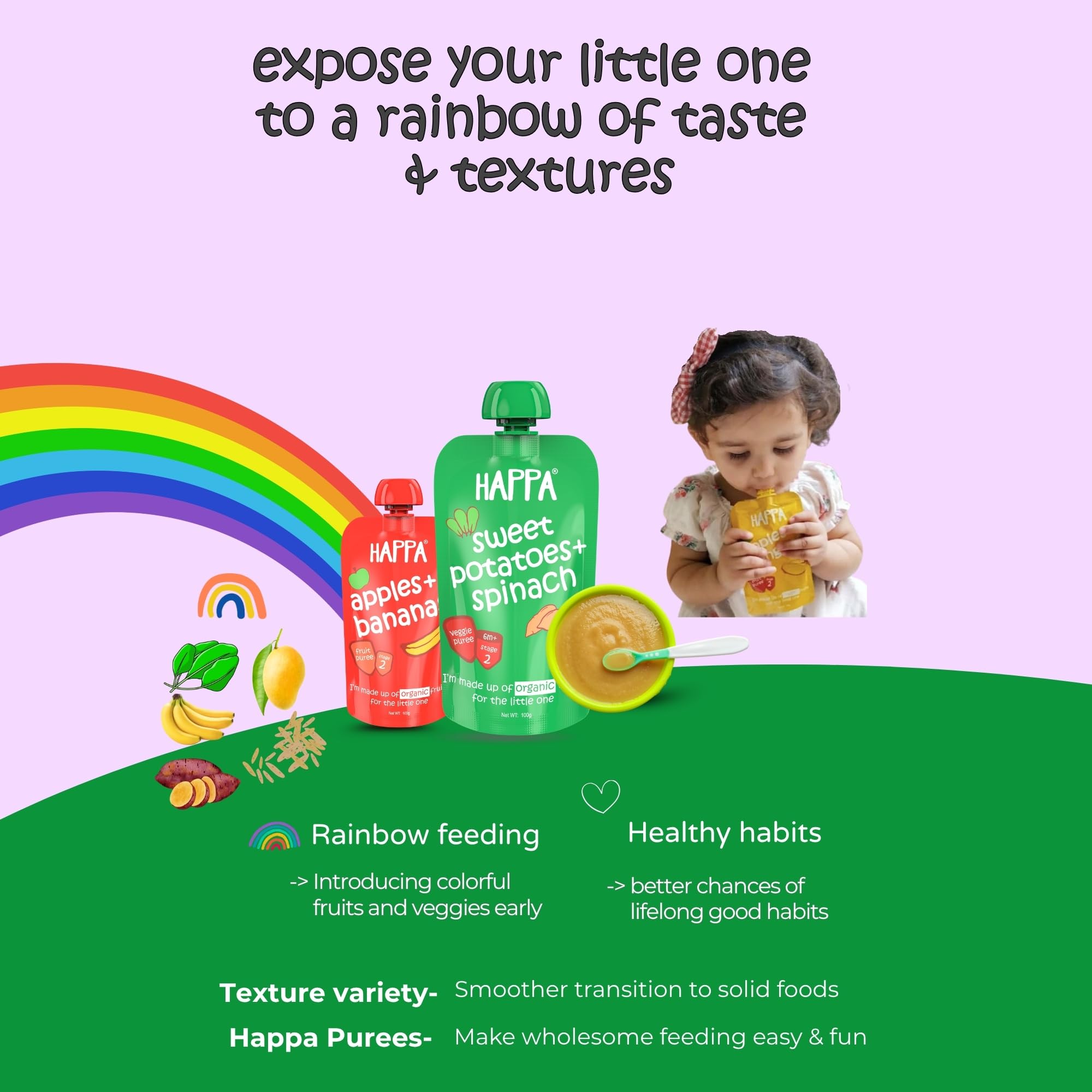 Happa Organic Baby Food Mango and Banana Puree | 100% Fruits | No Added Sugar, No Milk Powder, No Preservatives | Stage 2 (6 Months+) | Ready to Eat | Free from Common Allergens | Pack of 1 (100g Pack) 1