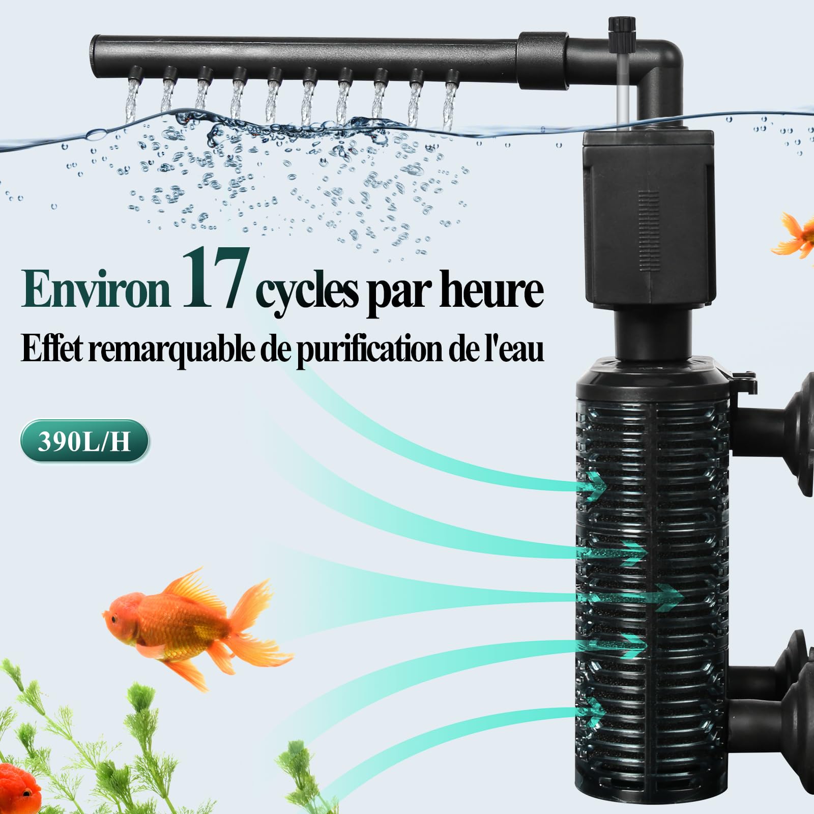 boxtech Filtre Interne Réglable pour Aquarium, Filtre Submersible Silencieux 390L/H pour Aquarium de 30 à 45 cm