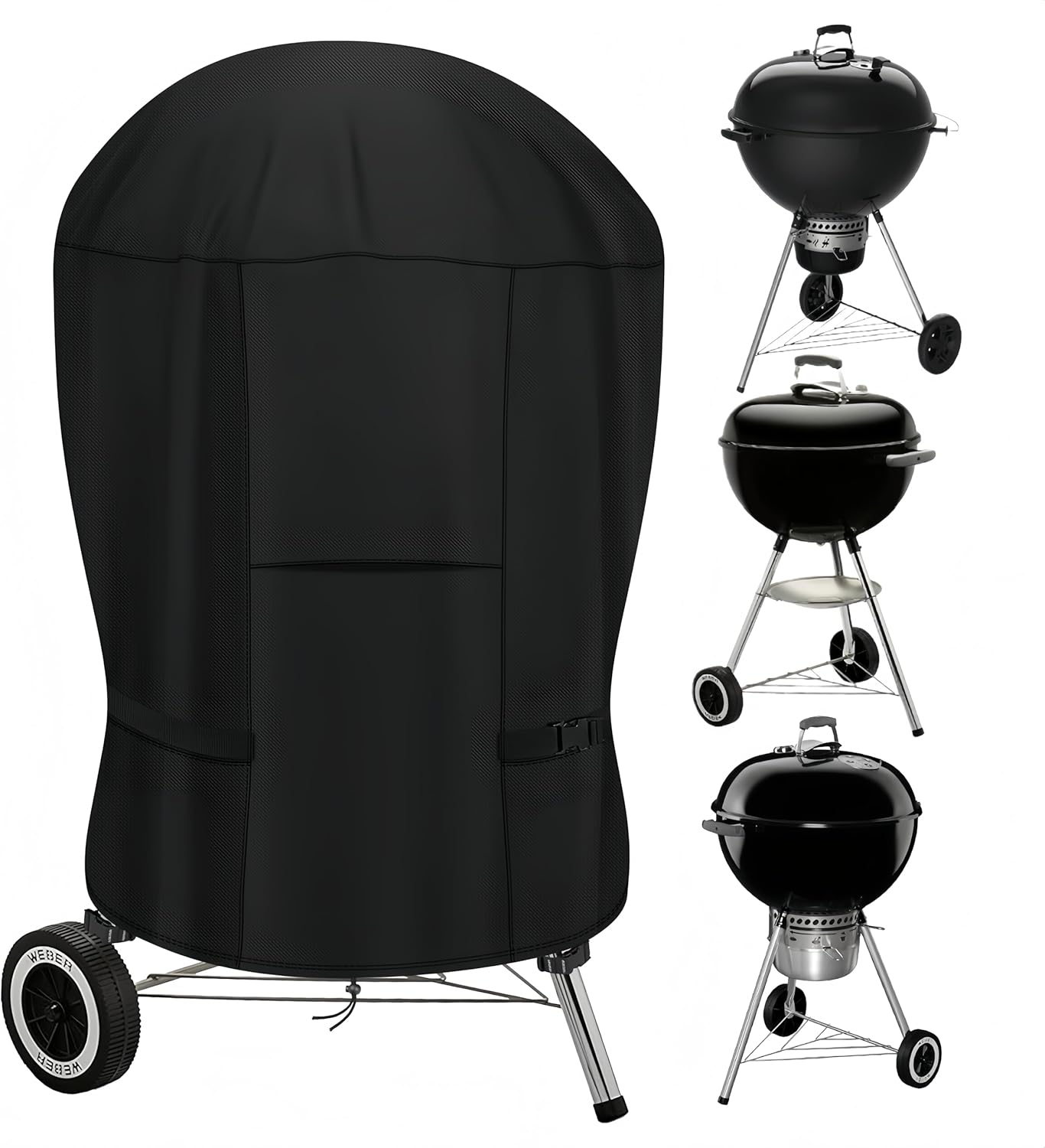 Charcoal Grill Cover,600D Round Charcoal Kettle Grill Cover for 18 inch Weber and Most Charcoal Grill,Waterproof Outdoor Smoker Cover with Ventilation & Strap-23 D x 33" H