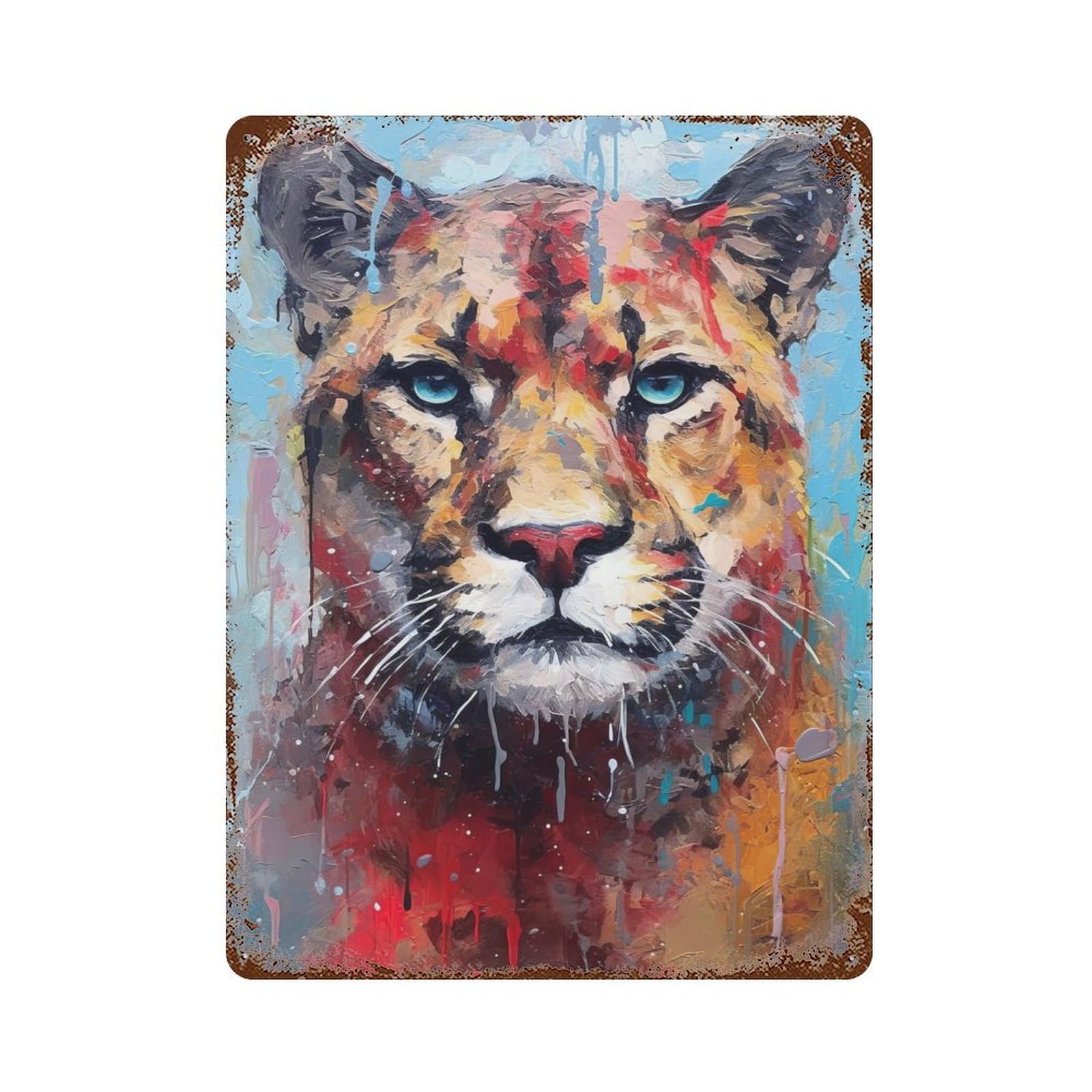 Palette Puma Painting Rusty Metal Tin Sign 15.7"x11.8", Ideal for Farmhouse, Kitchen And Entryway Decor