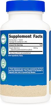 Nutricost Organic Spirulina 500mg, 240 Tablets - Gluten Free, Non-GMO