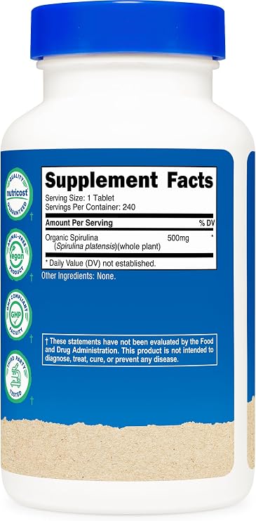 Nutricost Organic Spirulina 500mg, 240 Tablets - Gluten Free, Non-GMO