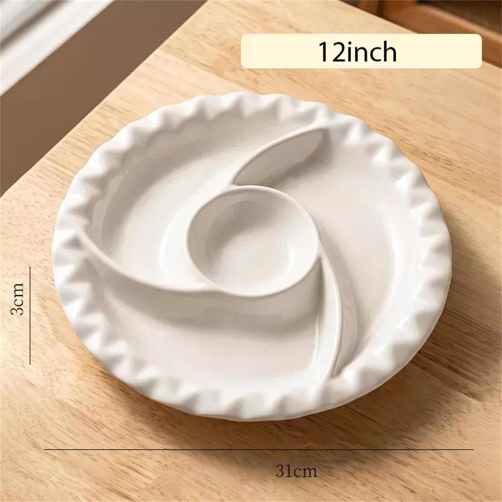 Meiiron Platos De Cena Con Platillo for Inmersión, Plato De Sushi for Bola De Masa, Plato Dividido De Cerámica - Blanco(12inch)