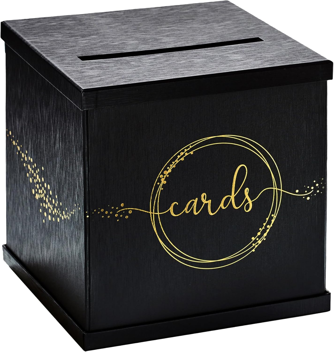 Black & Gold Card Box, Large 10” Gift Card Holder for Wedding Reception, Graduation Party, Funeral Memorial, Birthday, Bridal & Baby Shower, Retirement, Donation Basket, Money, Envelope Box with Slot