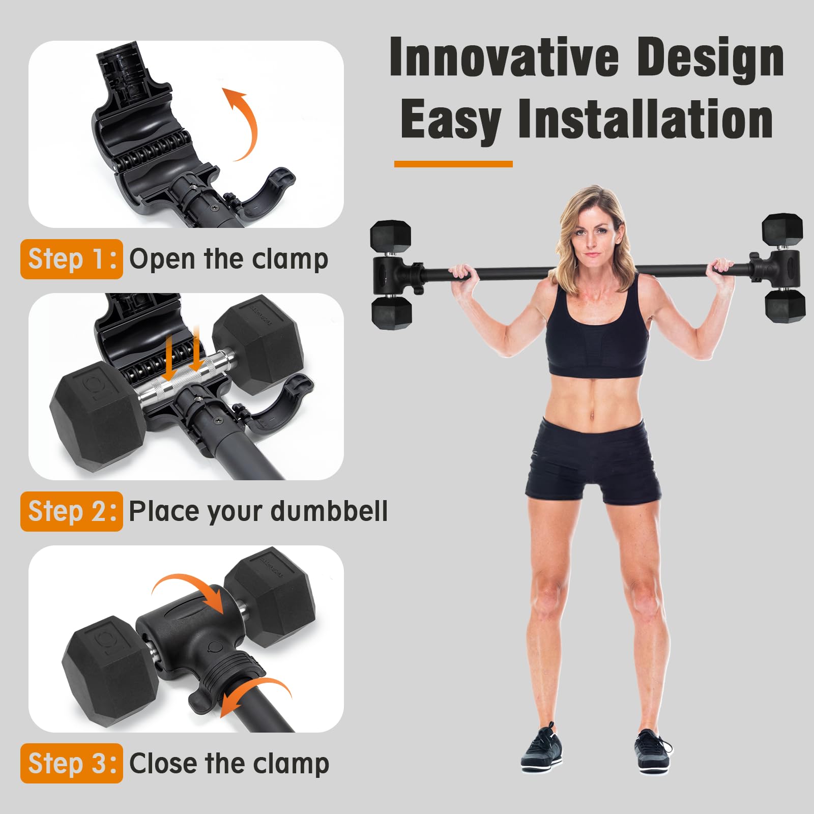 Dumbbell Barbell Converter Bar - Transform Dumbbells into Barbell, Adjustable Weights, Up to 200 lbs, Suitable for Home Gym Fitness