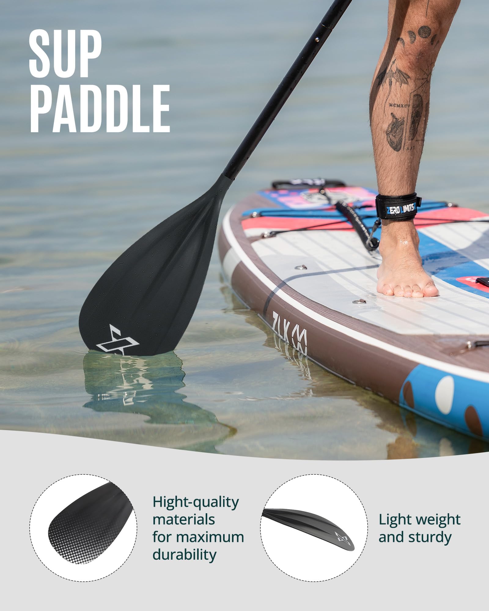 ZLX SUP Paddle 3 & 4 Pezzi Regolabile in Alluminio,SUP Paddle 167-208cm con Lama in Fibra di Vetro,Perfetto per Surf, Galleggiamento e Divertimento degli Sport Acquatici