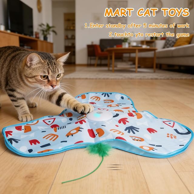 Foto 4 de 7 de Juguete Interactivo para Gatos, Juguetes para Gatos con Plumas Móviles Ocultas,Carga por USB
