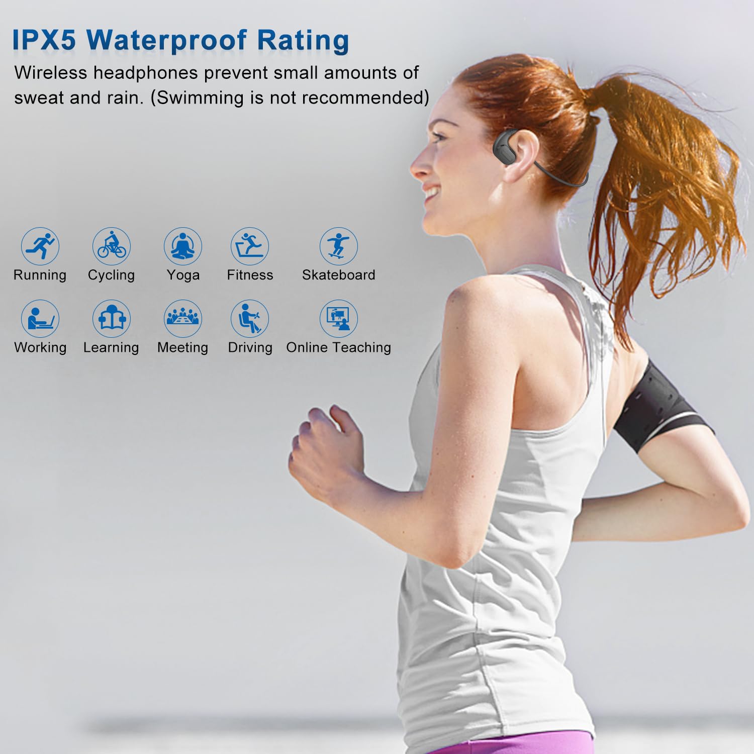 BANIGIPA Bluetooth Headset with Removable Microphone, Noise Cancelling Wireless Headset for Phones Laptop Computer PC, Open Ear Headphones for Office Meeting Running Cycling Driving Working-12 Hrs