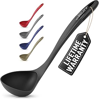 Zulay Soup Ladle Spoon with Comfortable Grip - Cooking and Serving Spoon for Soup, Chili, Gravy, Salad Dressing and Pancake Batter - Large Nylon Scoop & Soup Ladel Great for Canning and Pouring