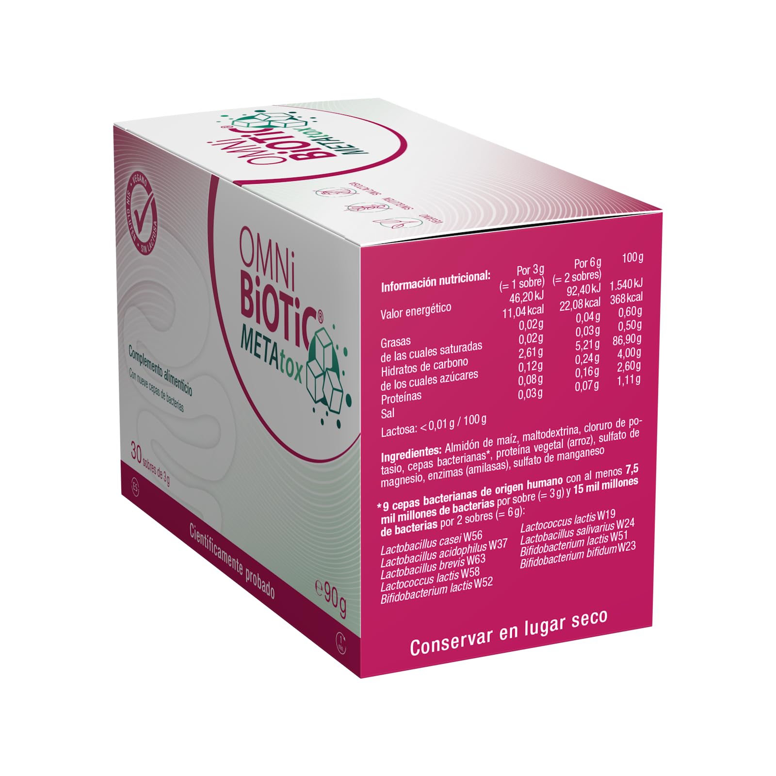 OMNi BiOTiC METAtox | 30 sobres | Probiótico | 9 cepas bacterianas | 15 mil millones de bacterias por dosis diaria | Polvo | Vegano | Para uso diario | Con bacterias para la flora intestinal