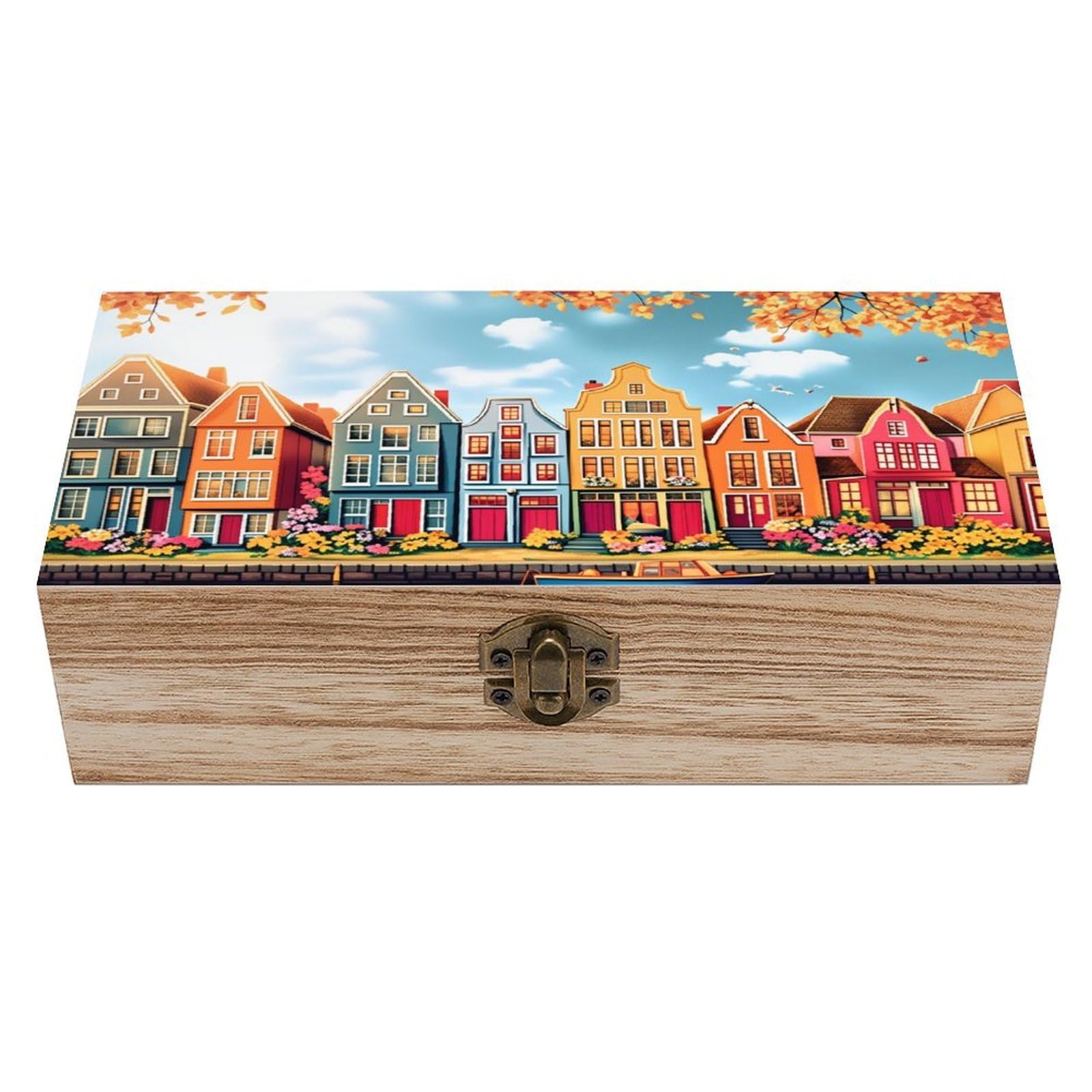 asbwuo European Village Vintage Wooden Keepsake Box