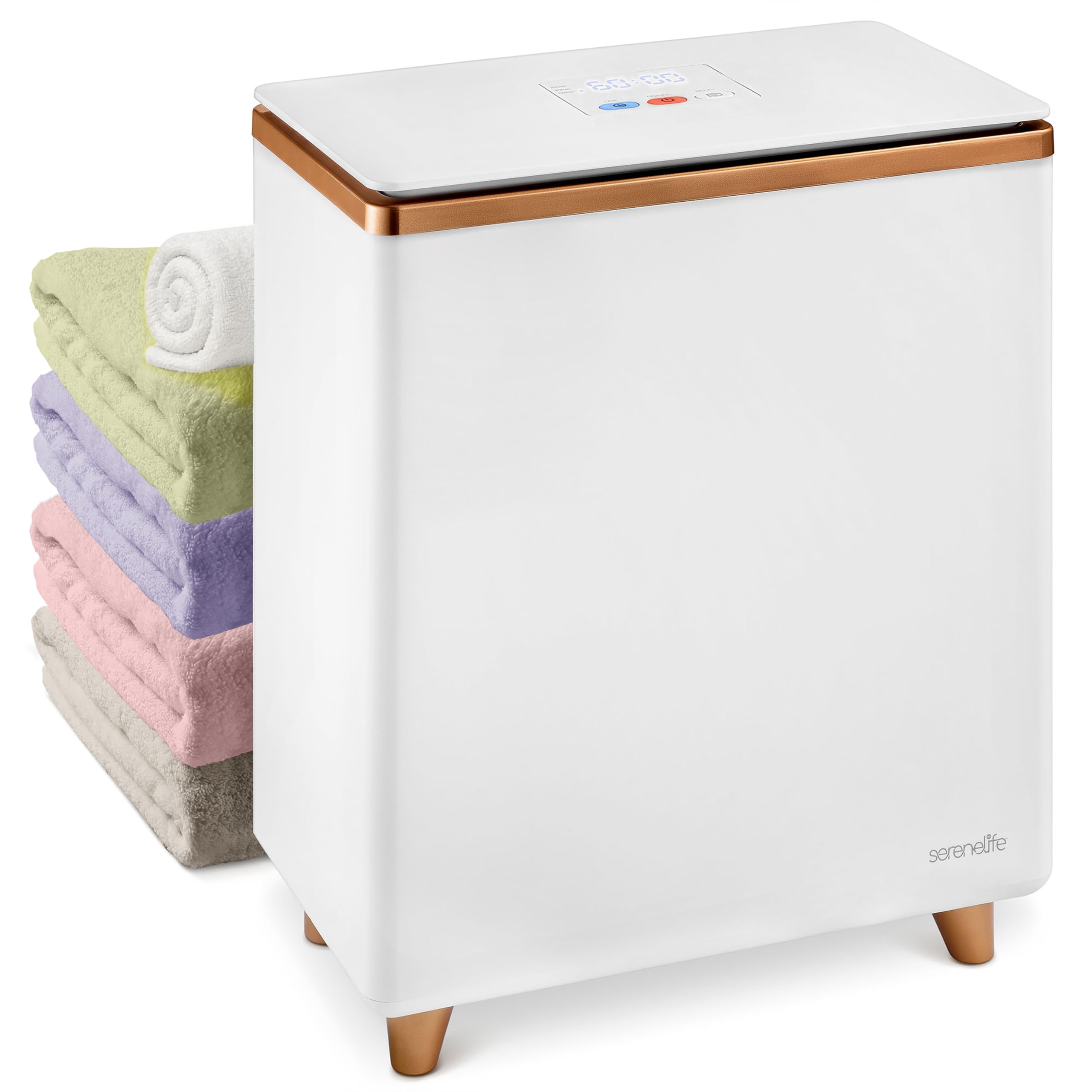 SereneLife Hot Towel Warmer w/ Customized Fragrance for Bathroom and Spa, Luxury Towel Heater Gift for Him or Her, Auto Shut off, Fits 2 Large Towels, Blankets, Bathrobes, PJ's - Rose Gold
