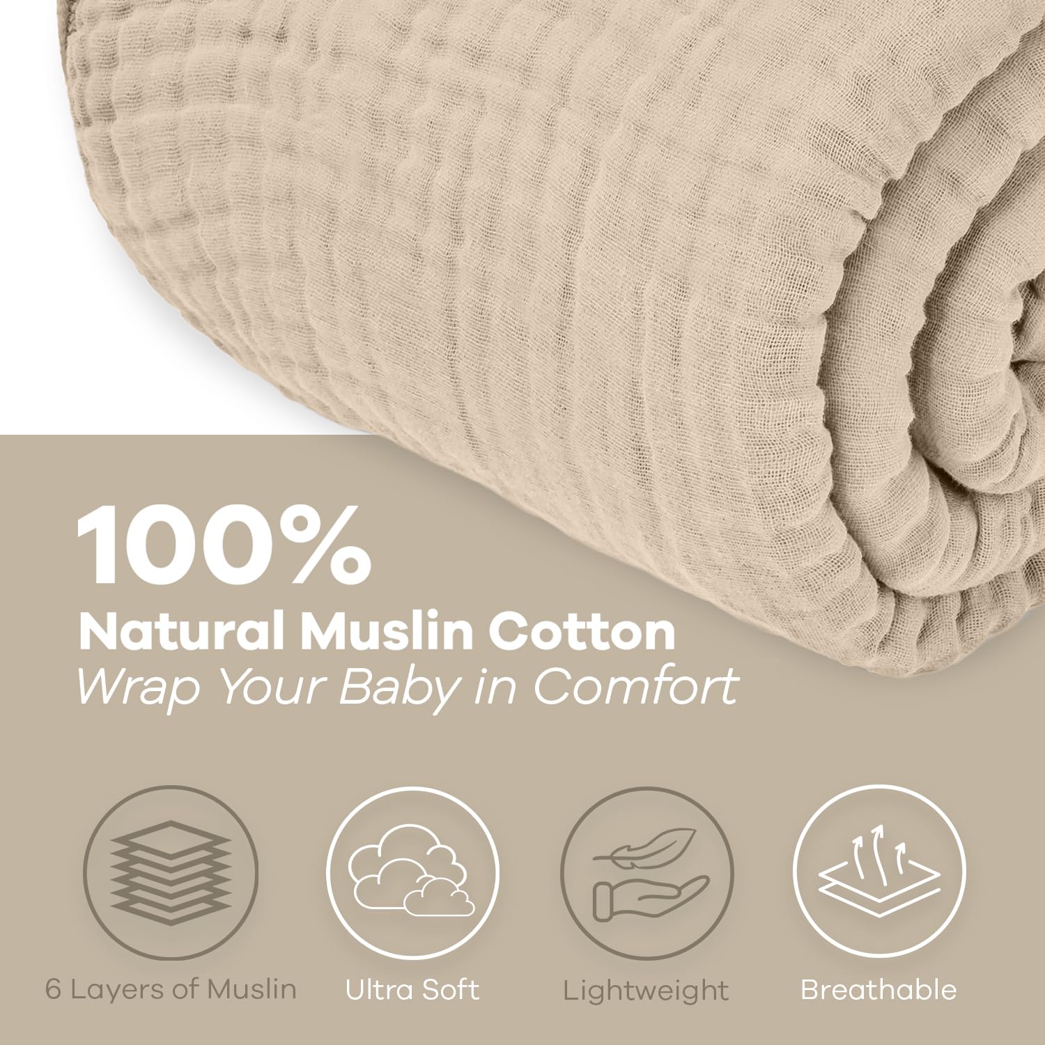 Comfy Cubs Adult Muslin Blanket Twin, 229 x 168 cm, Soft, Six-Layered, Lightweight, Breathable Cotton Blanket for All Seasons - Image 3