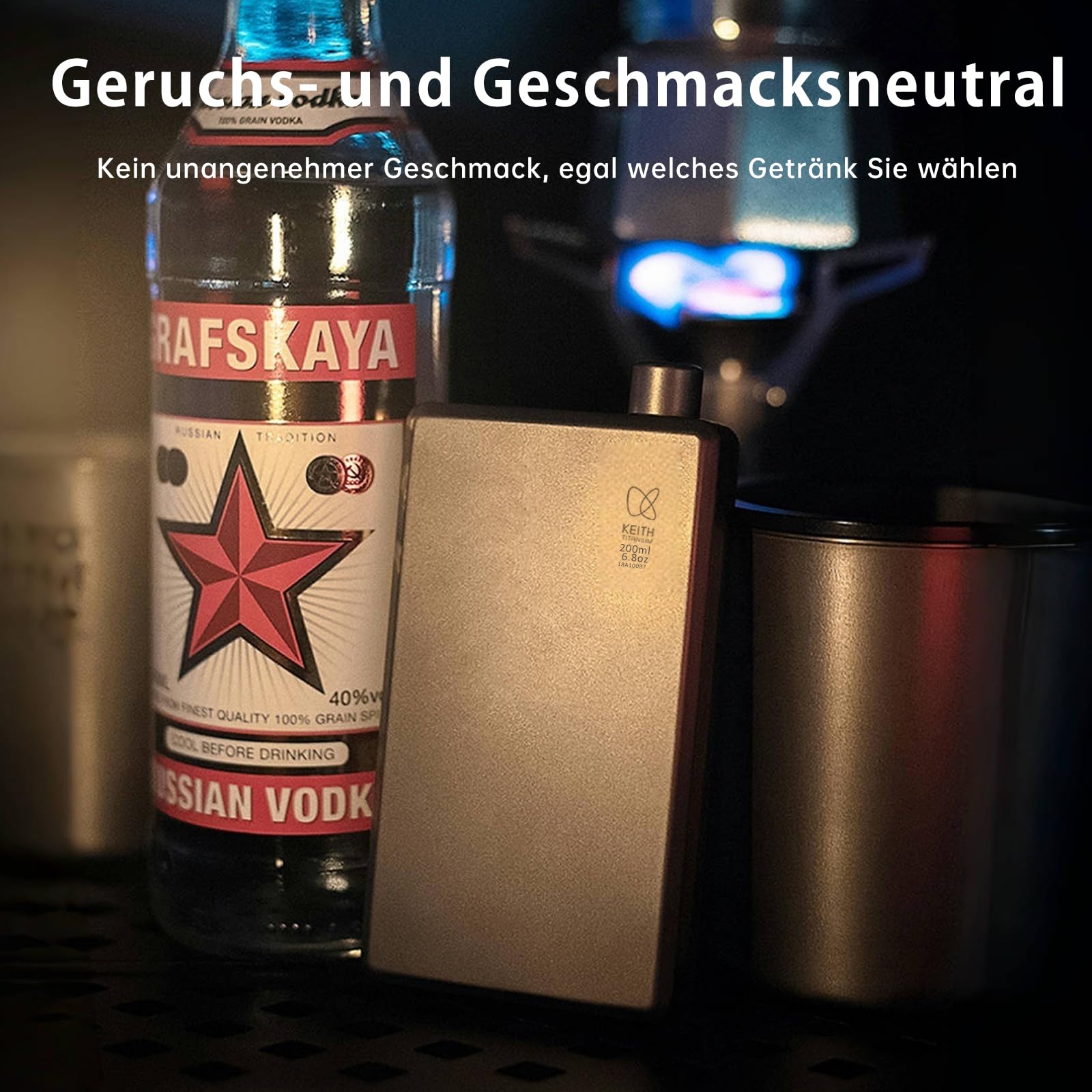 KEITH Titan Flachmann Tragbare Hip Flask klein Wasserflasche für Whisky, Likör und Alkohol mit Trichter, Campingausrüstung (200ml Ti9307)
