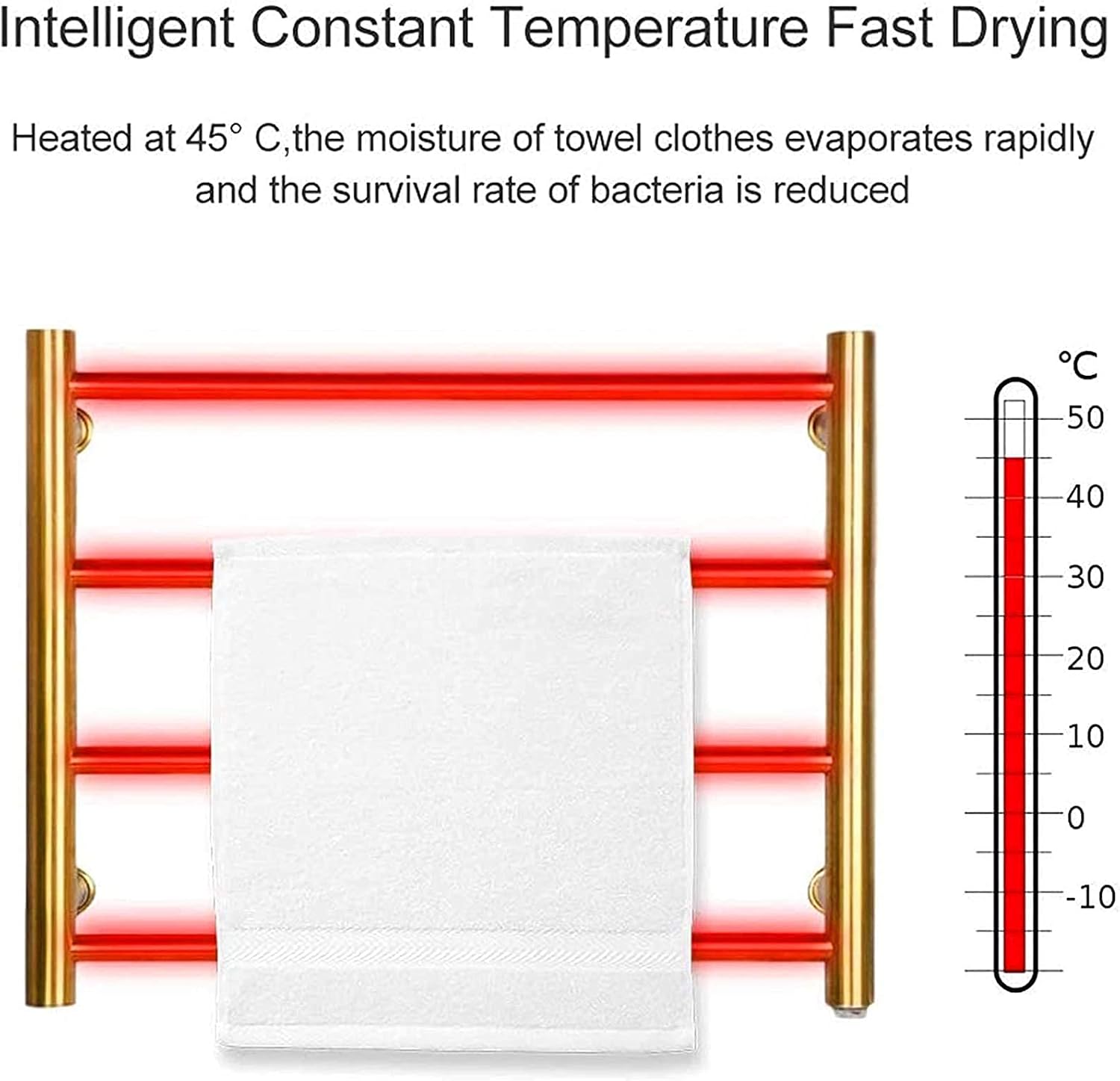 Buy Electric Towel Warmer, 4Bar Electric Heated Towel Rail Radiator 58W Electric Brushed Gold