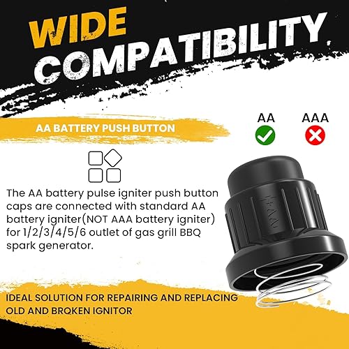 Miniatura 10 de Aifeier ET Parrilla Blackstone - Tapa de botón para encendedor, perilla de generador de chispas, batería AAA, interruptor de botón con resortes para