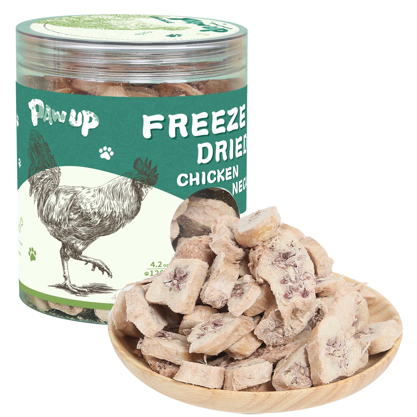 PAWUP Freeze Dried Chicken Neck Dog Treats, Single Ingredient, All Natural Chicken Necks, Whole-Cut, High Protein Treats for Medium & Large Dogs