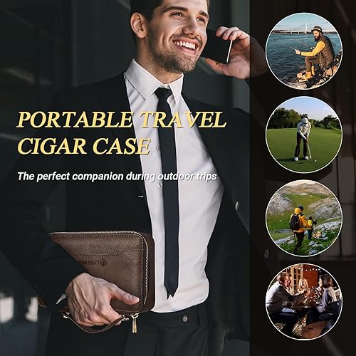 Miniatura 5 de Humidor de cigarros de viaje, caja de puros de cuero, con encendedor de puros y cortador de puros, capacidad para 5 puros, humidor de cigarros