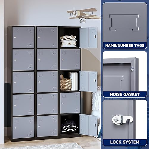 Miniatura 6 de Yizosh Armario de metal con 5 puertas, armarios altos de acero para empleados, armarios de almacenamiento de casilleros de 71 pulgadas para escuela,
