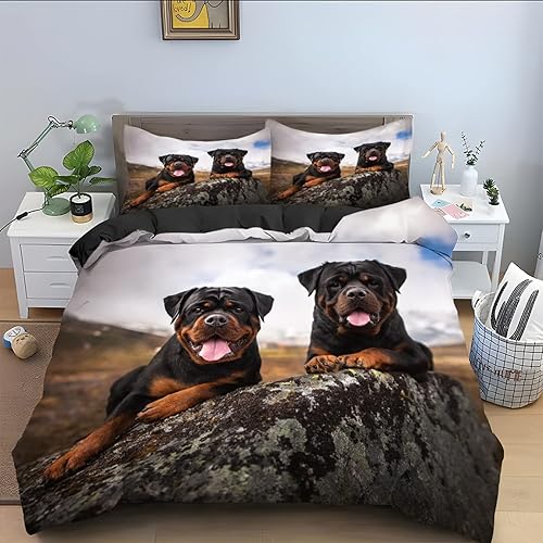 BAIL Juego de funda de edredón tamaño Queen color azul Rottweiler juego de funda de edredón de microfibra suave y ligera incluye 1 funda de edredón