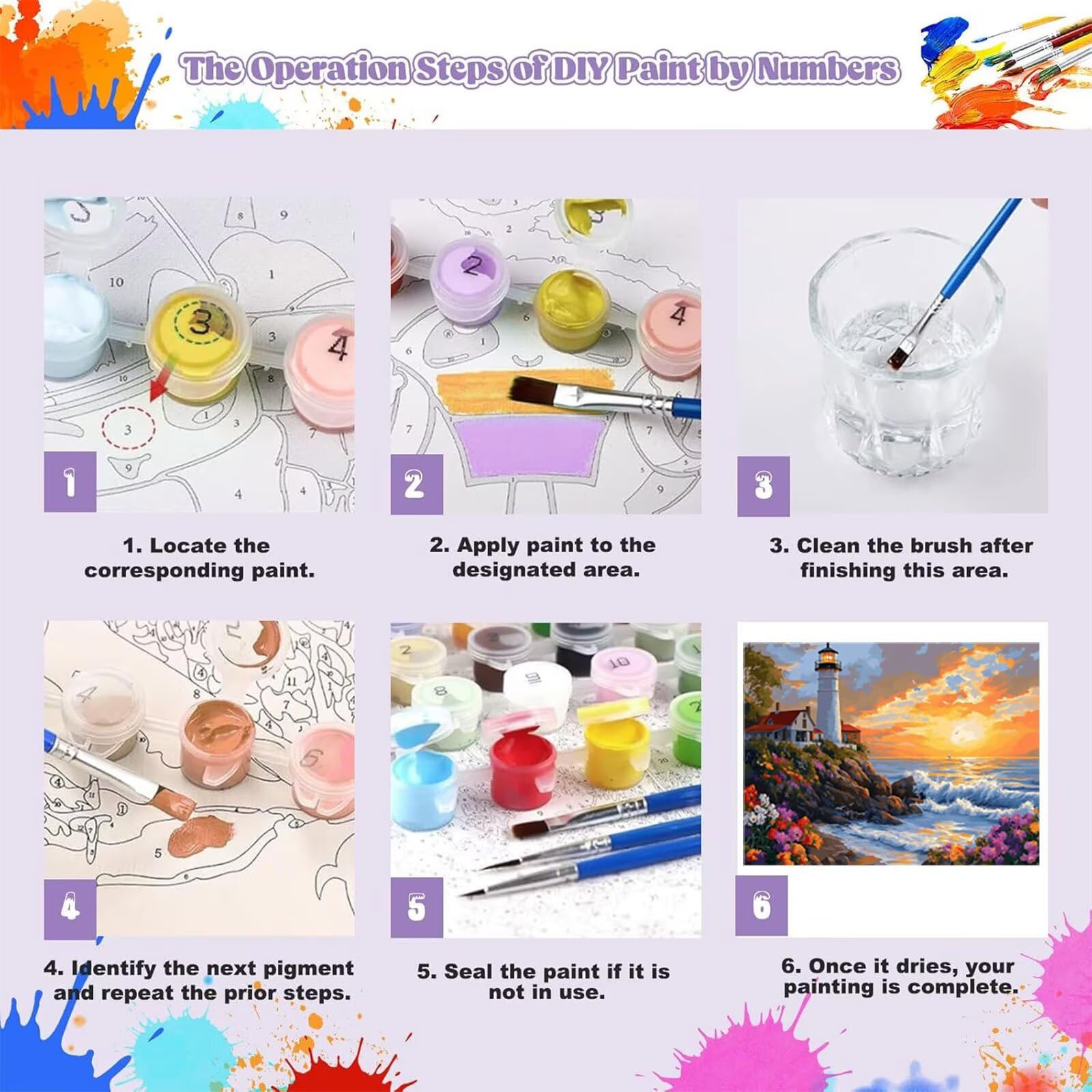 Peinture Numero Adulte Mer Coloriage par Numero Adulte Phare DIY Paint by Numbers, avec Pinceaux Peinture Loisir Creatif Enfant Numéro D'art Cadeau Femme, Pour Decoration Maison Murale 70x90cm H - 621