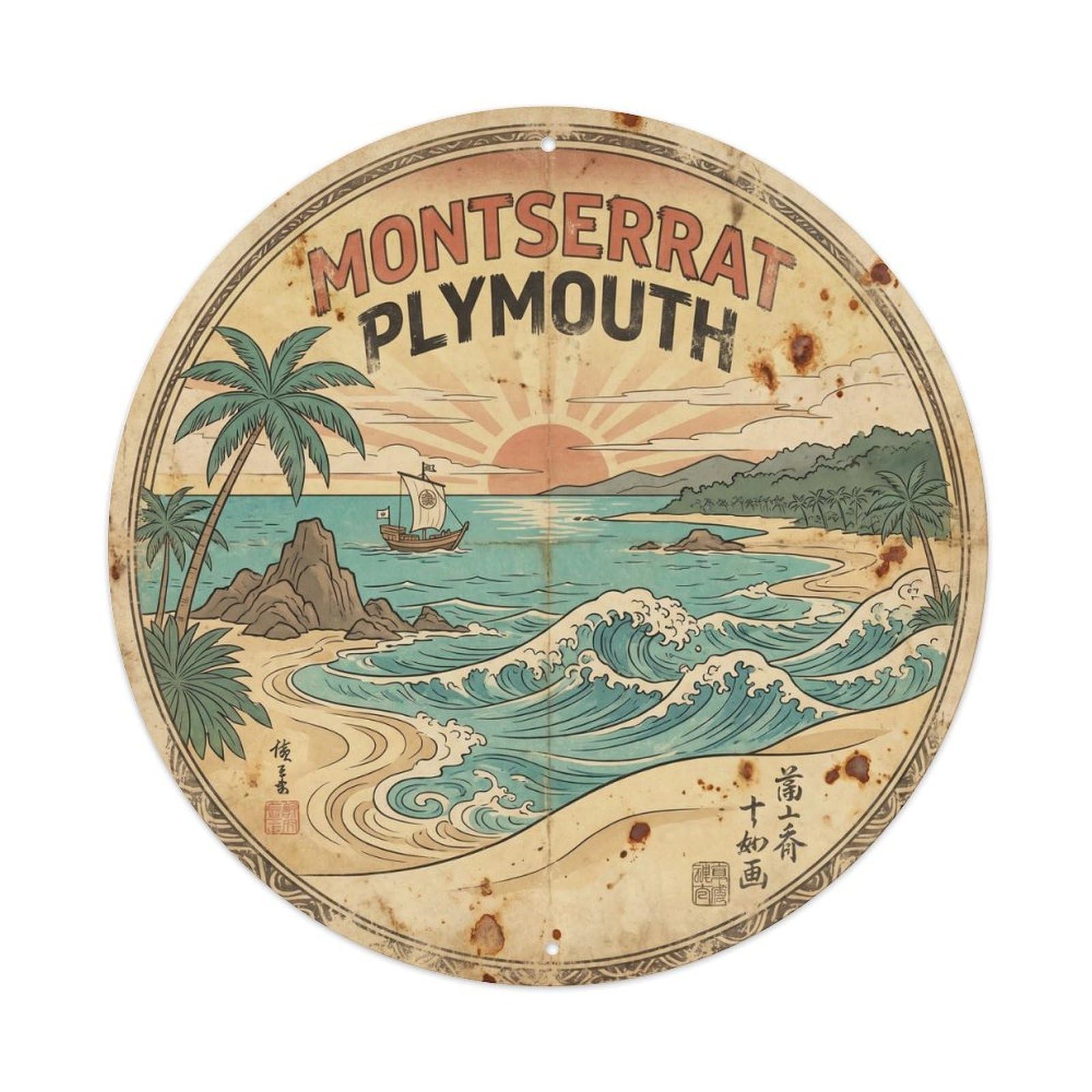 Montserrat Plymouth Island Resort Classic Illustration Metal Tin Sign