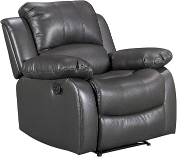 Lovesofas Grey Faux PU Leather Manual Lever Lazy Boy Recliner Armchair   Large Single One Seater Recliner Lounge Chair for Living Room, Durable PU Fabric, 3   Position Reclining Mechanism for Elderly