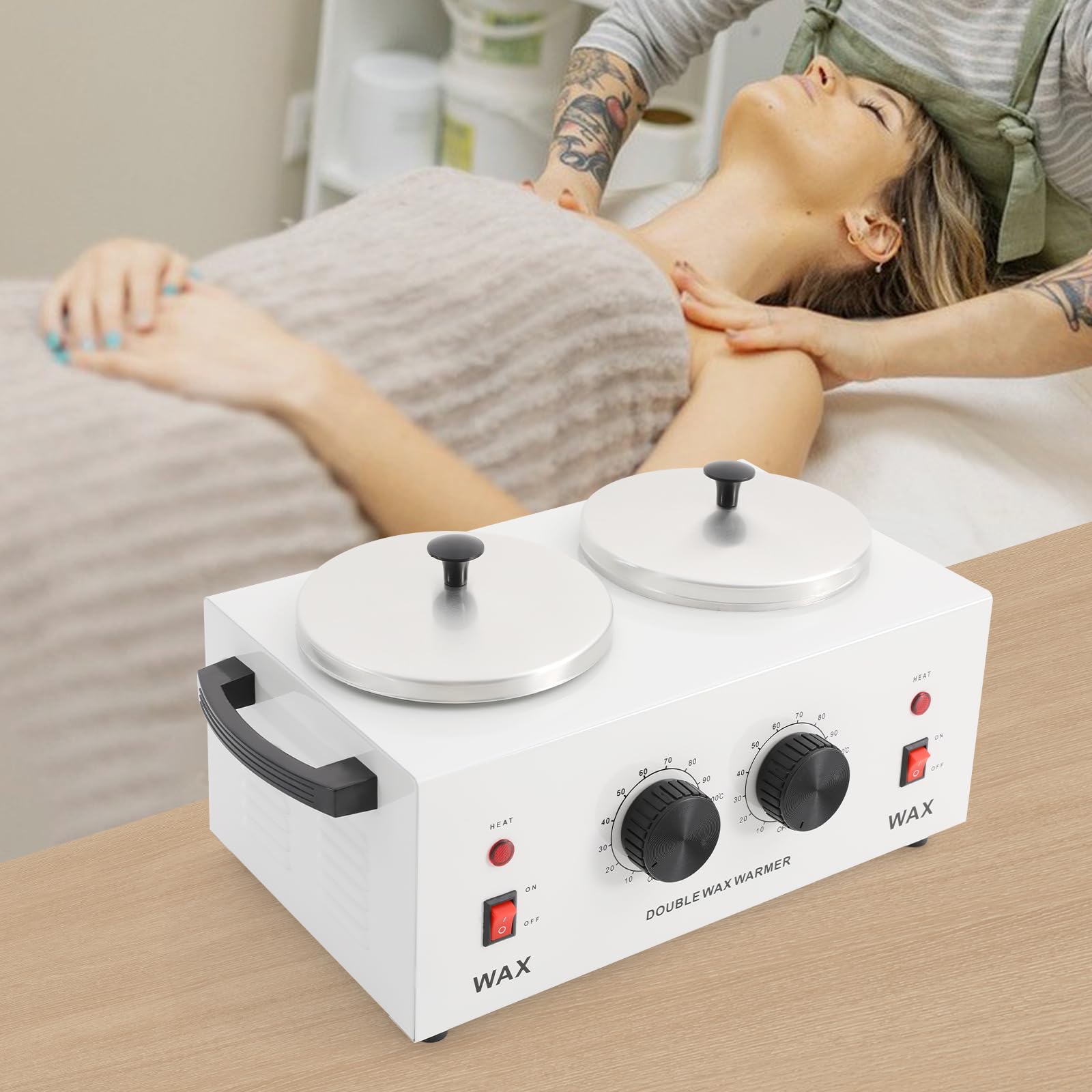 Scaldacera depilatoria, 200 W, fondatore di cera, 400 ml, doppio barattolo, temperatura regolabile, dispositivo cera, per riscaldare la cera di bellezza solida e la cera epilatoria 35 x 20 x 36 cm
