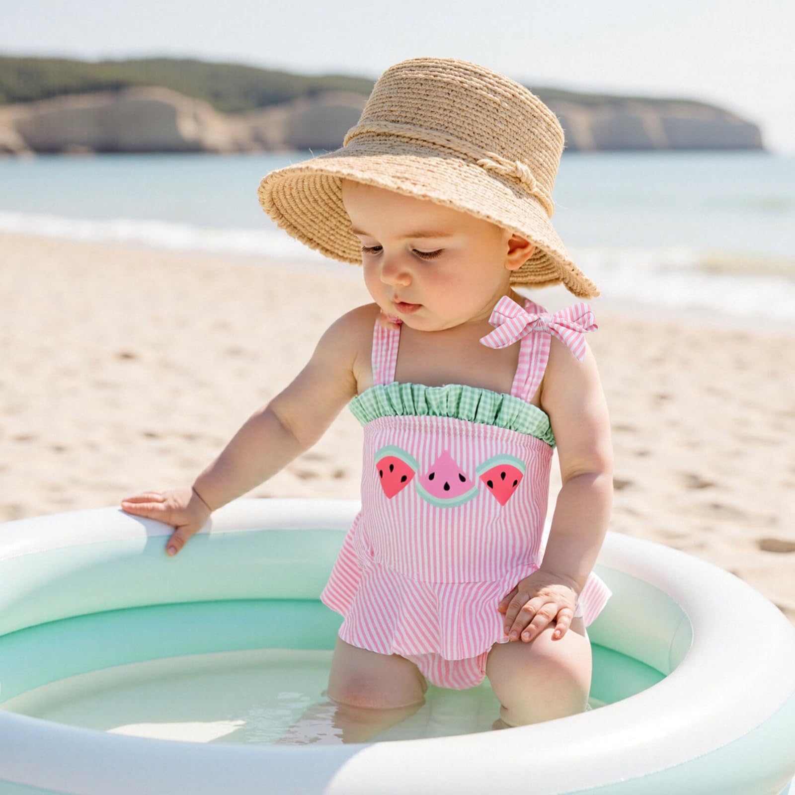 Toddler Baby Girl Swimsuit Infant Bathing Suit Newborn One Piece Swimwear Cute Bikini Summer Beach Swim Suit (Watermelon Pink, 6-12 Months)
