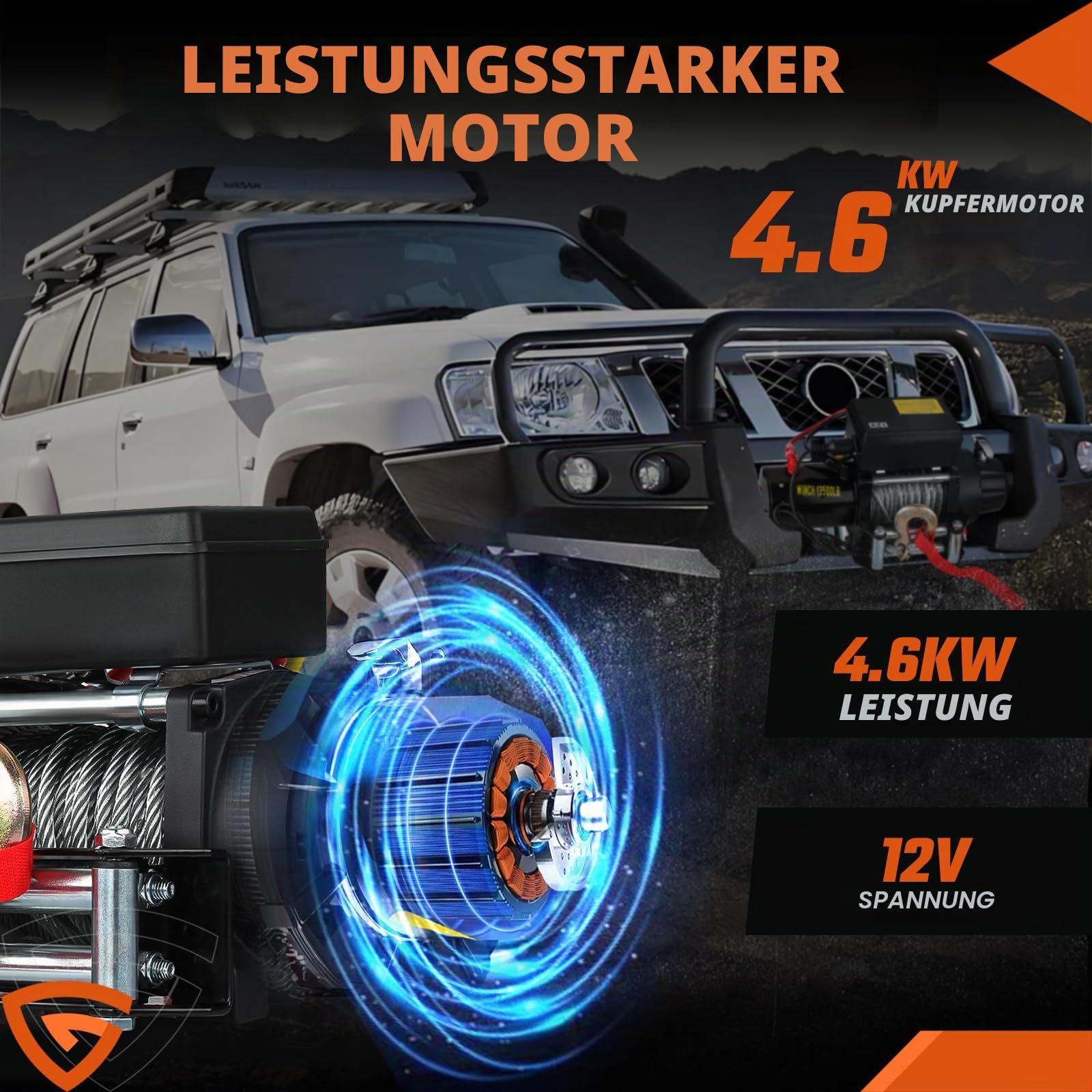 GEARMONSTER Elektrische Seilwinde 6123kg 13500lbs 12V Funkfernbedienung | Motorwinde, 2 Funkfernbedienungen, Kabelsteuerung, Abschleppen, für Jeep SUV ATV Quad Boot, wasserdicht IP67