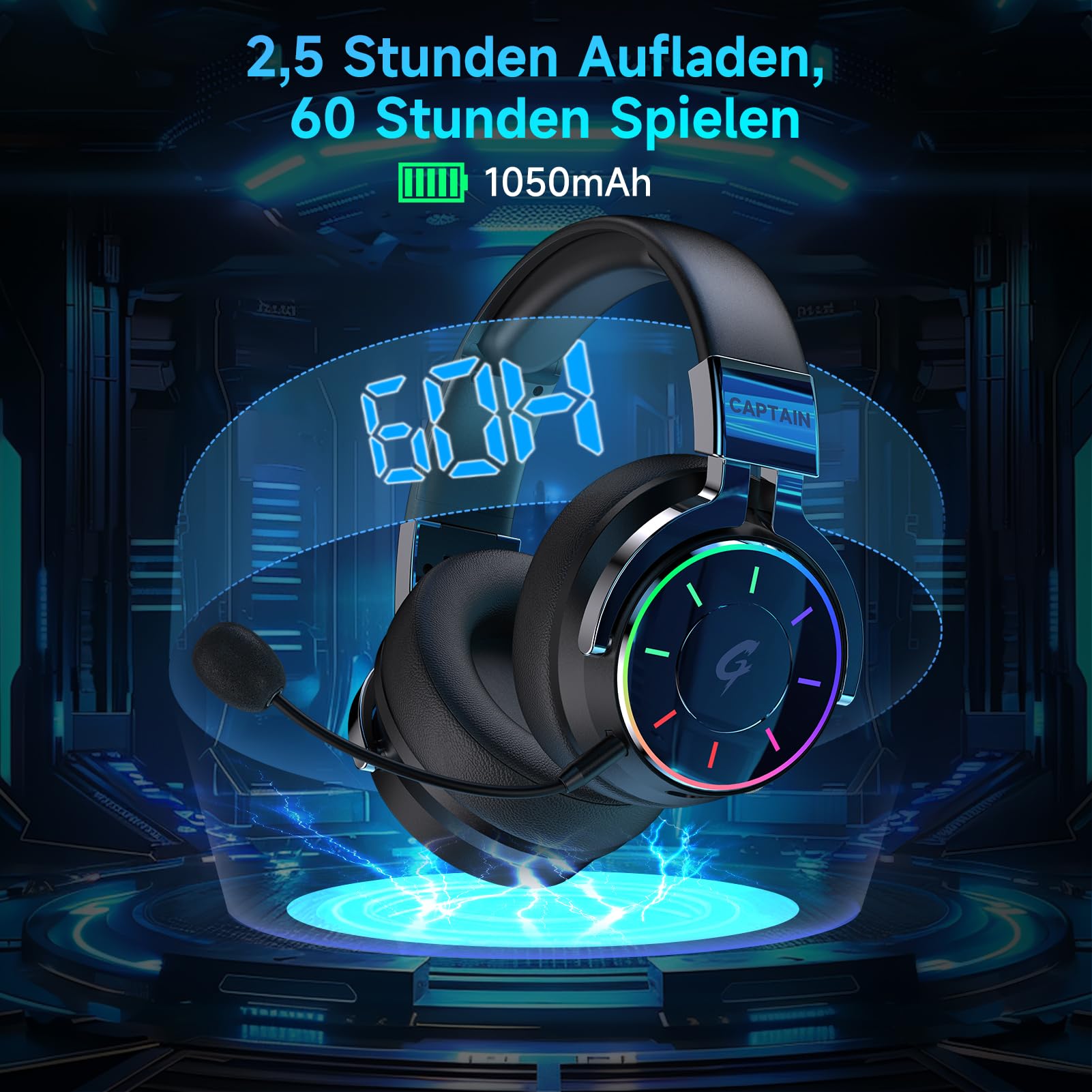 Gvyugke Gaming Headset Wireless für PS5, PC, PS4, Switch, Mac, 2.4GHz Gaming Kopfhörer & Bluetooth 5.4 Kabellos (≤20ms) & 3.5mm Kabel, Noise Cancelling Mikrofon, 7.1 Surround, 60H Akku & RGB-Licht