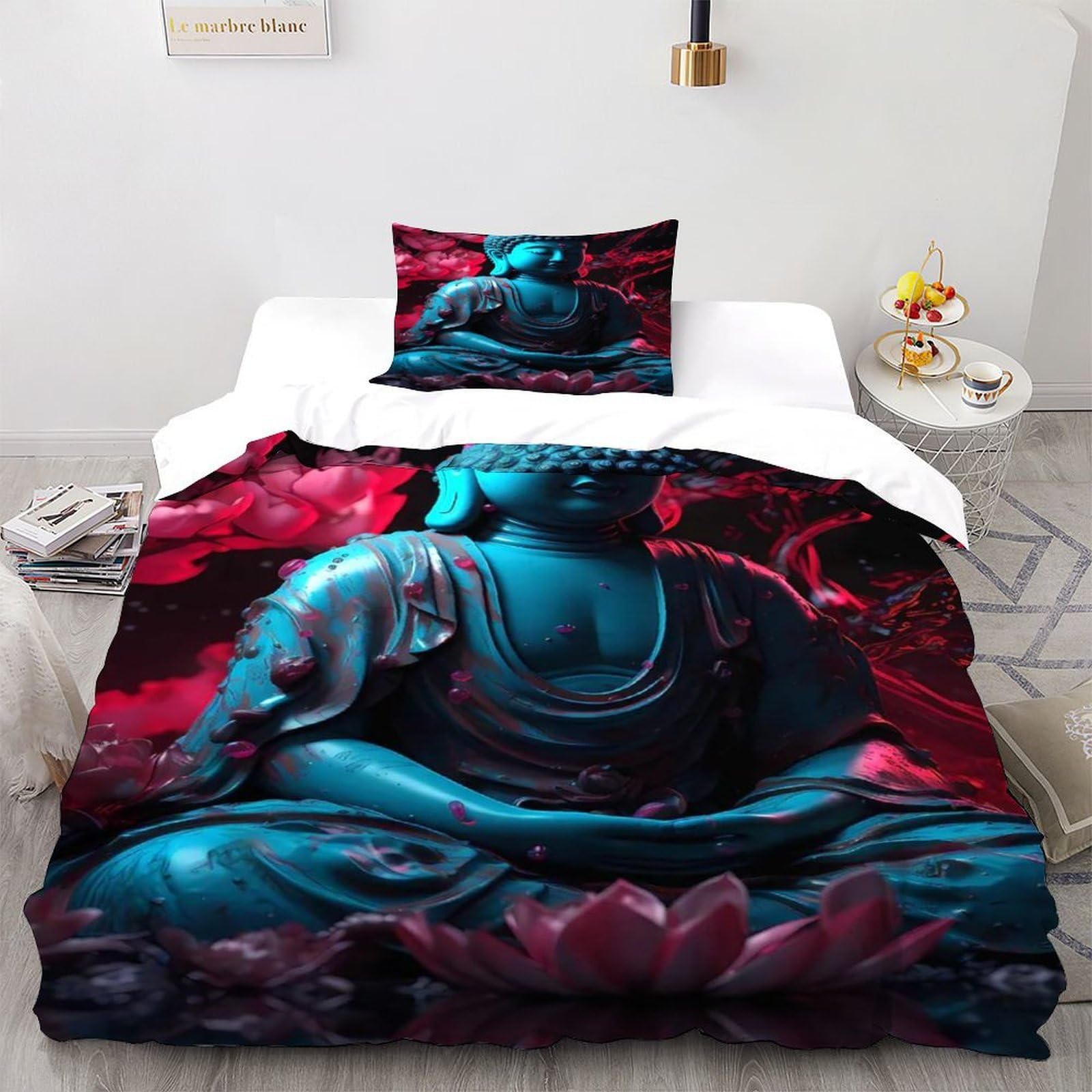 Parure de lit bouddha anti-transpiration en microfibre douce 135x200cm pour lit simple
