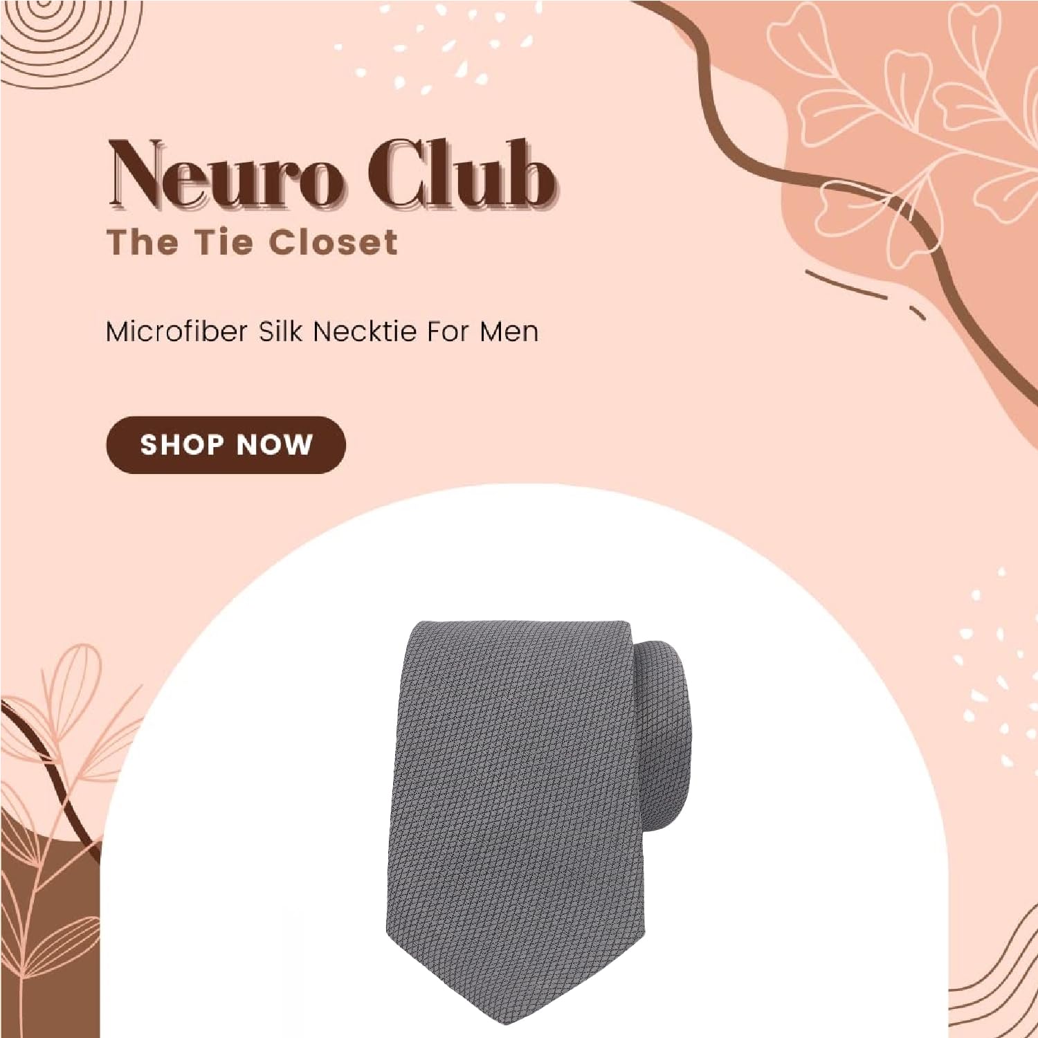 NEUROCLUB Men's Solid Micro Self Silk Necktie Formal/Casual Necktie For Men Grey Silver - Image 4 thumbnail