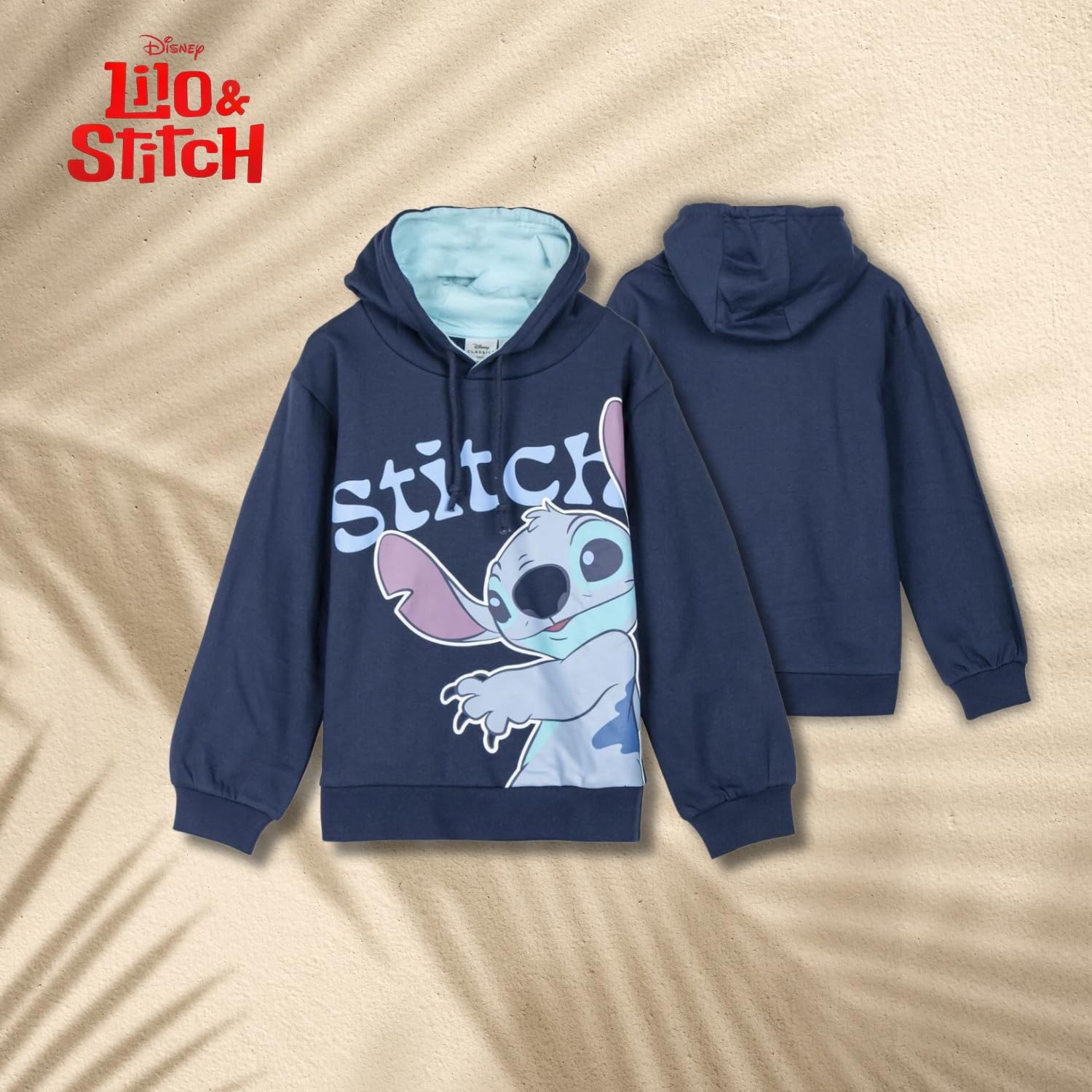 Disney Pull à capuche Lilo et Stitch pour enfants et adolescents - Pull cool - Bleu foncé ou rose - Chaud et douillet - Tailles 128-164 cm