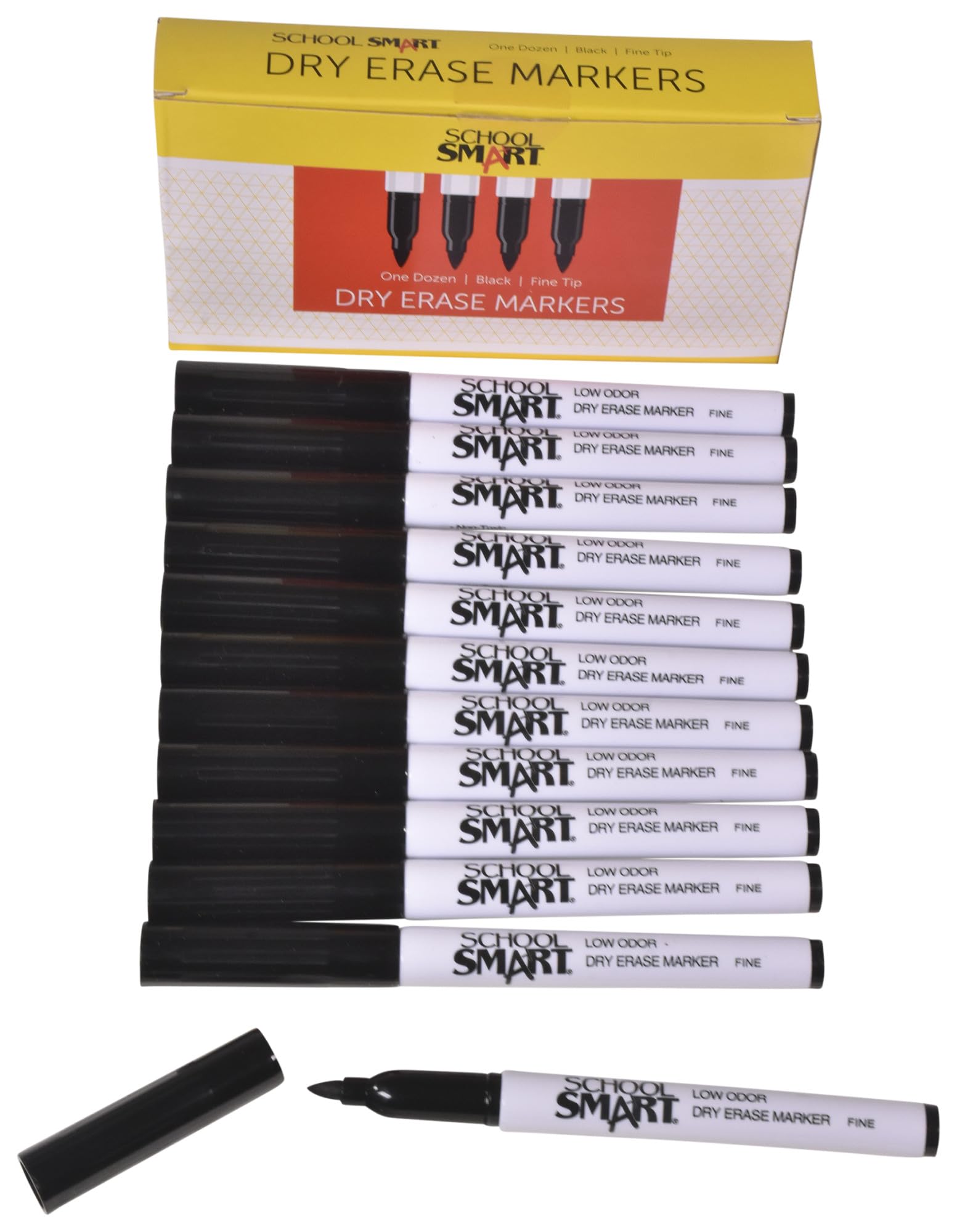 School Smart Dry Erase Pen Style Marker Fine Tip Black Pack of 12 - BY1076-12BLACK — view 4