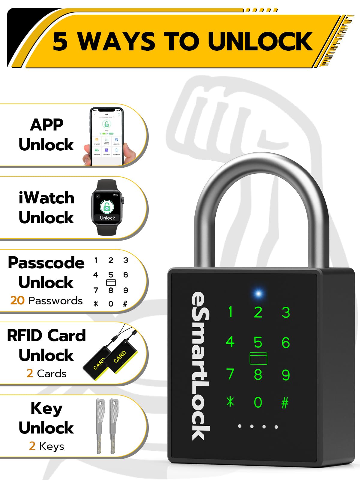 Anweller Heavy Duty Smart Padlock, Bluetooth Combination Padlock with Code and RFID - Image 2