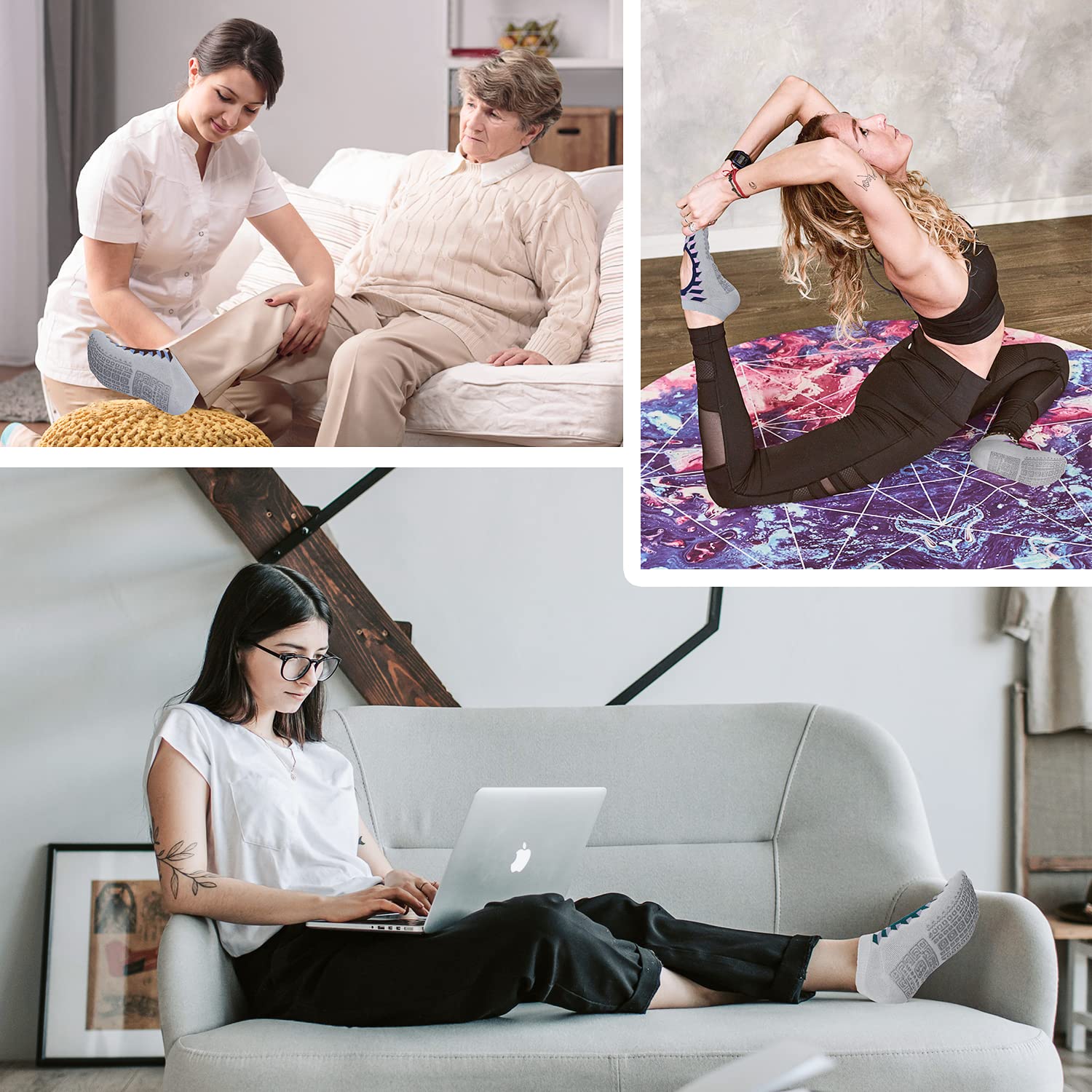 unenow Calcetines de yoga antideslizantes para mujer con cojín para pilates, barra, hogar