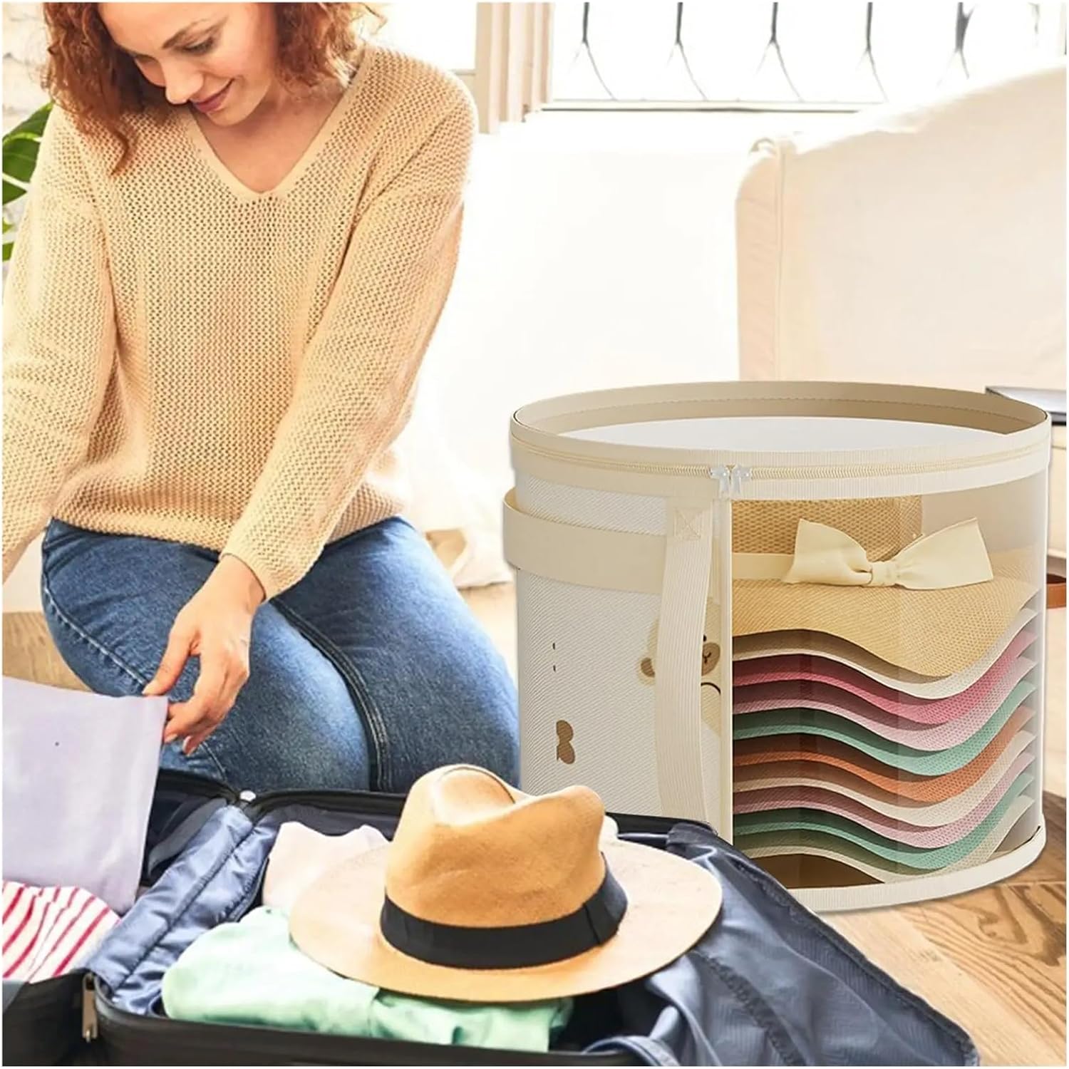 Hat Travel Case 4pc Hat Storage Box Beach Wide Brimmed Sun and Travel Wardrobe Accessories