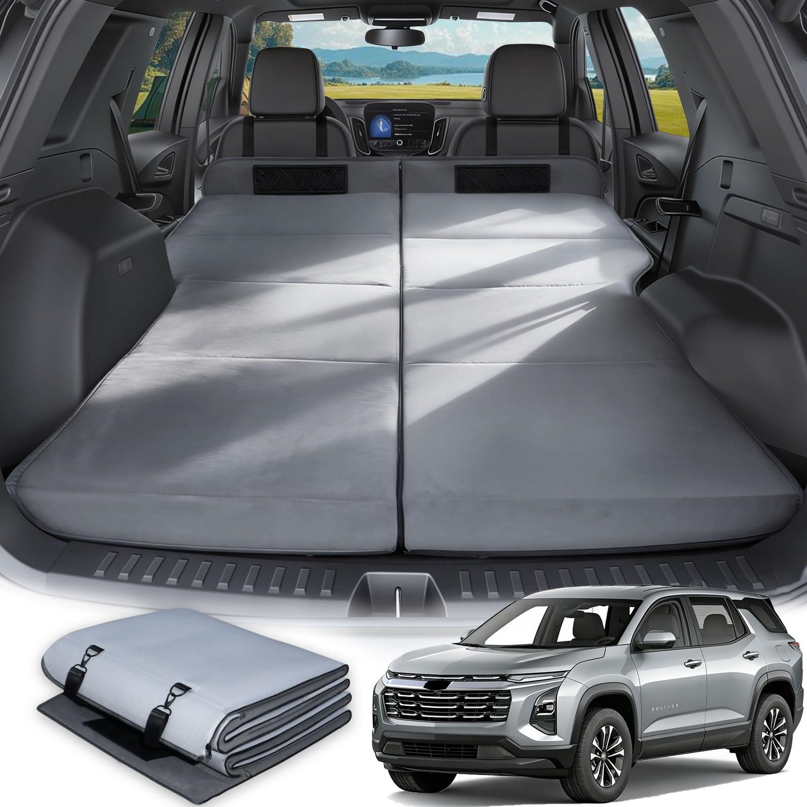 Car Bed for Chevy Equinox, Foldable Non-Inflatable Soft Foam Camping Mattress, Thickened Portable SUV Trunk Sleeping Pad, Air Mattress Upgrade for Camping &amp; Travel Essentials, Outdoor Bed