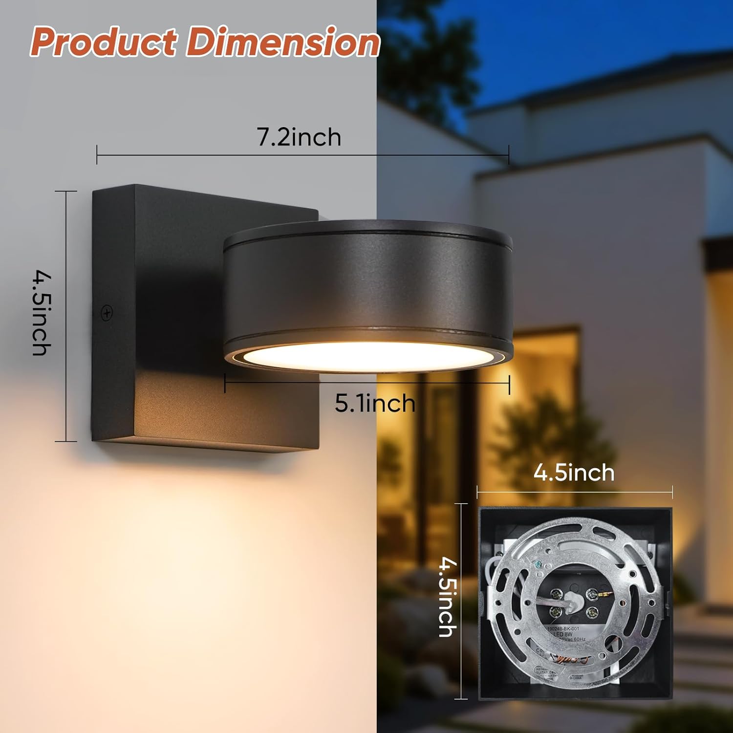 Fire Wolf Aluminum LED Outdoor Wall Light, Modern Black 3000K Outdoor Wall Sconce, Waterproof Front Door Down Light Wall Mount, Exterior Lighting Fixtures for Entrance, Hallway, Garden, Porch, Patio