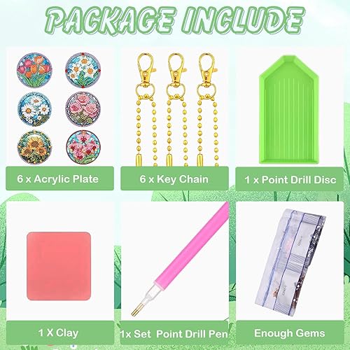 Miniatura 9 de KJMYYXGS Kit de llavero de pintura de diamante, 6 piezas de pintura de diamante de mariposa de doble cara pintura de diamante llaveros de arte mini