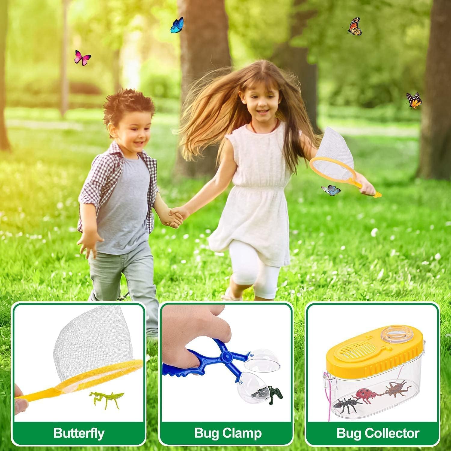 Kizplays Set Explorer Outdoor Giocattoli, Binocolo per Bambini Set Esploratore Avventuriero per Bambini 22 Pezzi con Pinzette Acchiappasetti Bussola Lente d'ingrandimento