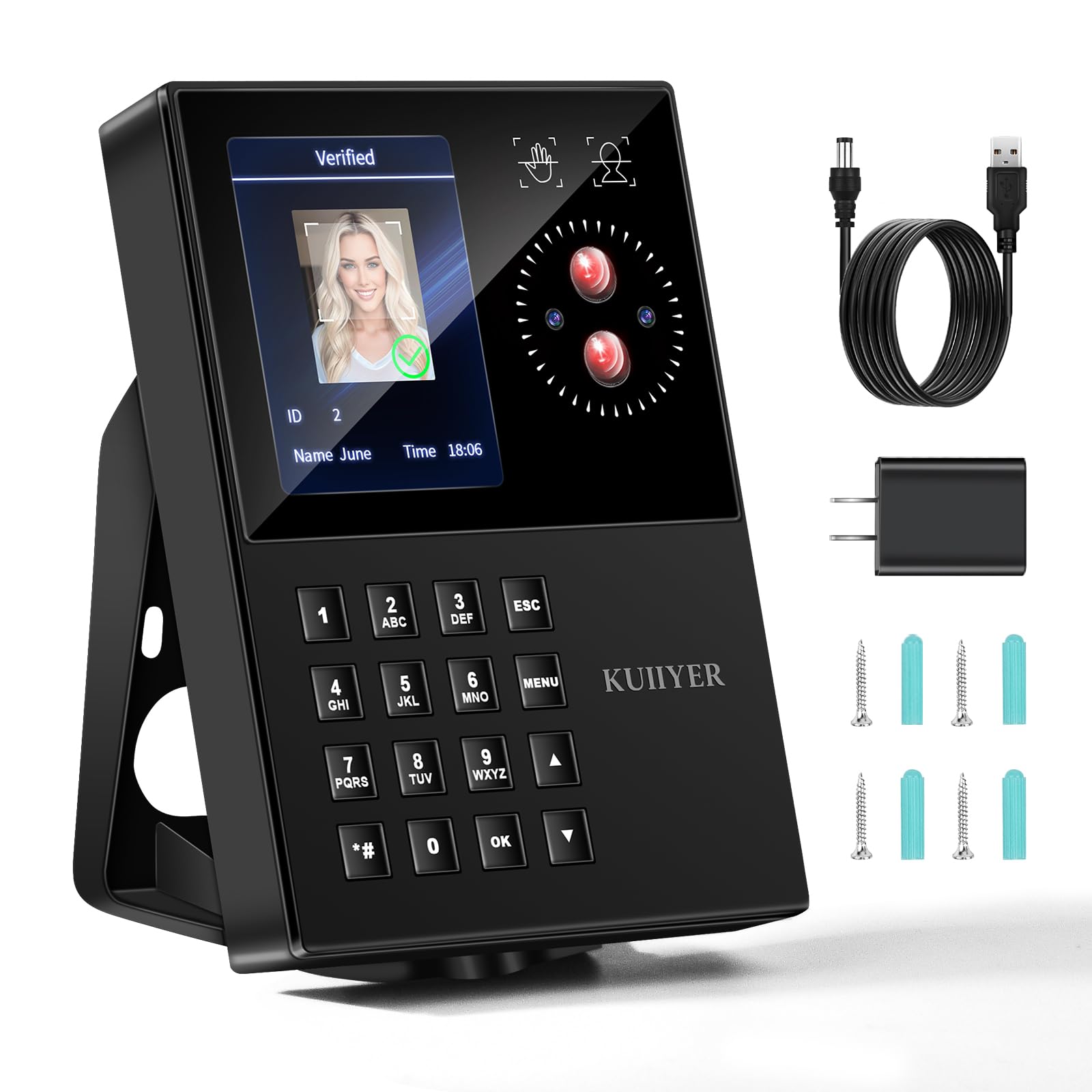 KUIIYER 3 in 1 Time Clocks for Employees Small Business (Face + Palm Print + PIN) Employee Clock in & Out Machine Attendance Punch Clock Recorder Tracker for Small Businesses & Offices