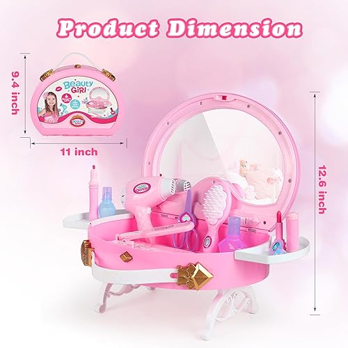 Miniatura 6 de Vanidad para niños pequeños  Juego de tocador portátil para niños con espejo y accesorios de maquillaje, luces y música, kits de maquillaje de