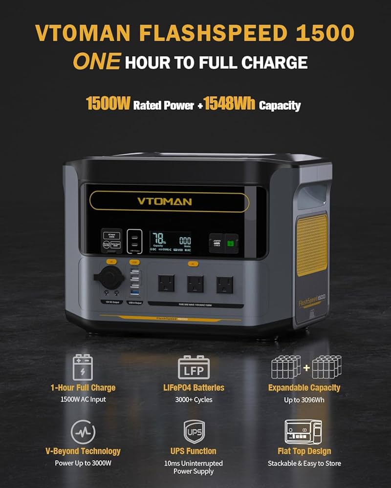 ヒサボー　Vtoman Flash Speed1500 Solar Power Generator for Home | 1500 Watt Solar Generator
