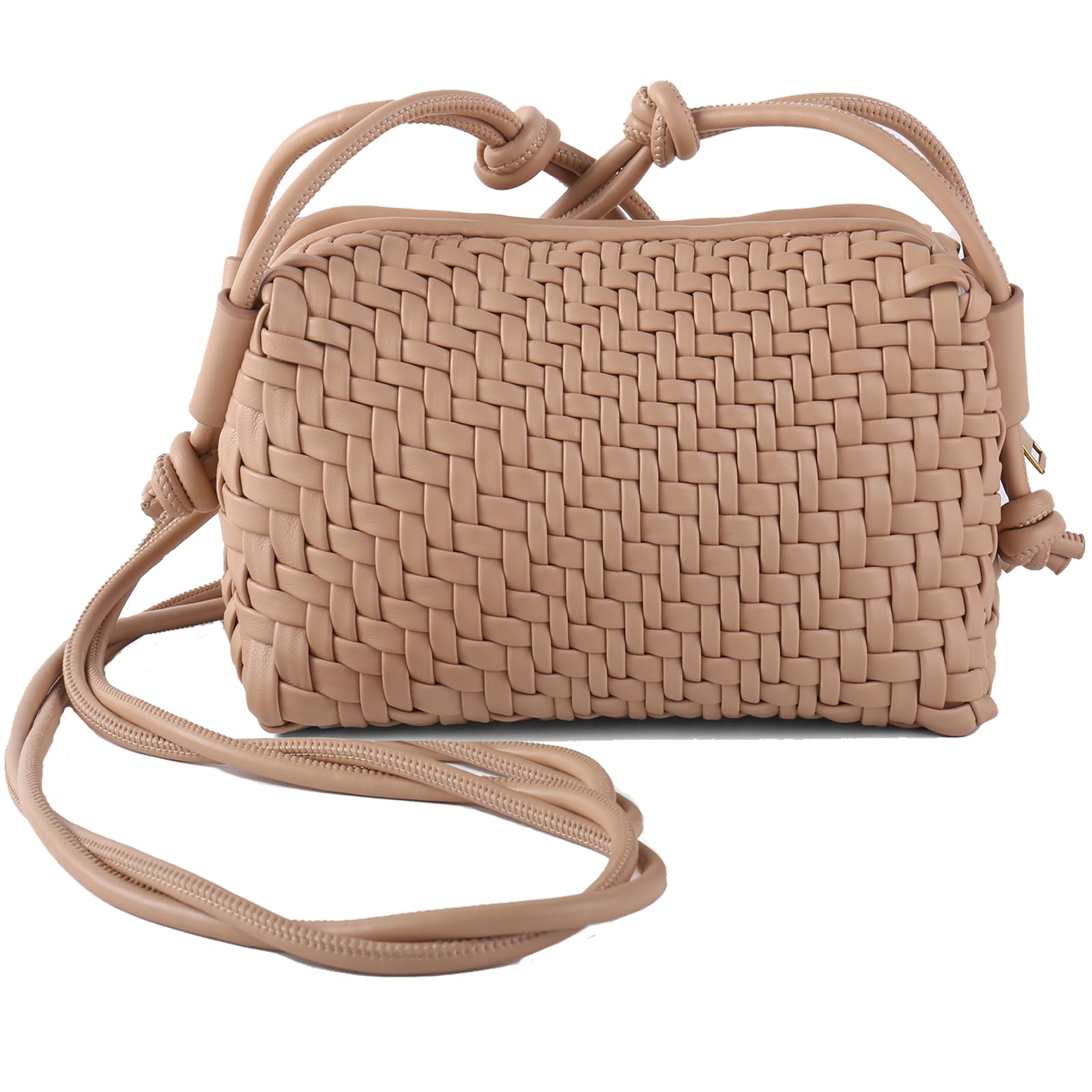Crossbody Bag for Women Trendy Woven Purse Vegan Leather Small Shoulder Handbags with Strap (Apricot)