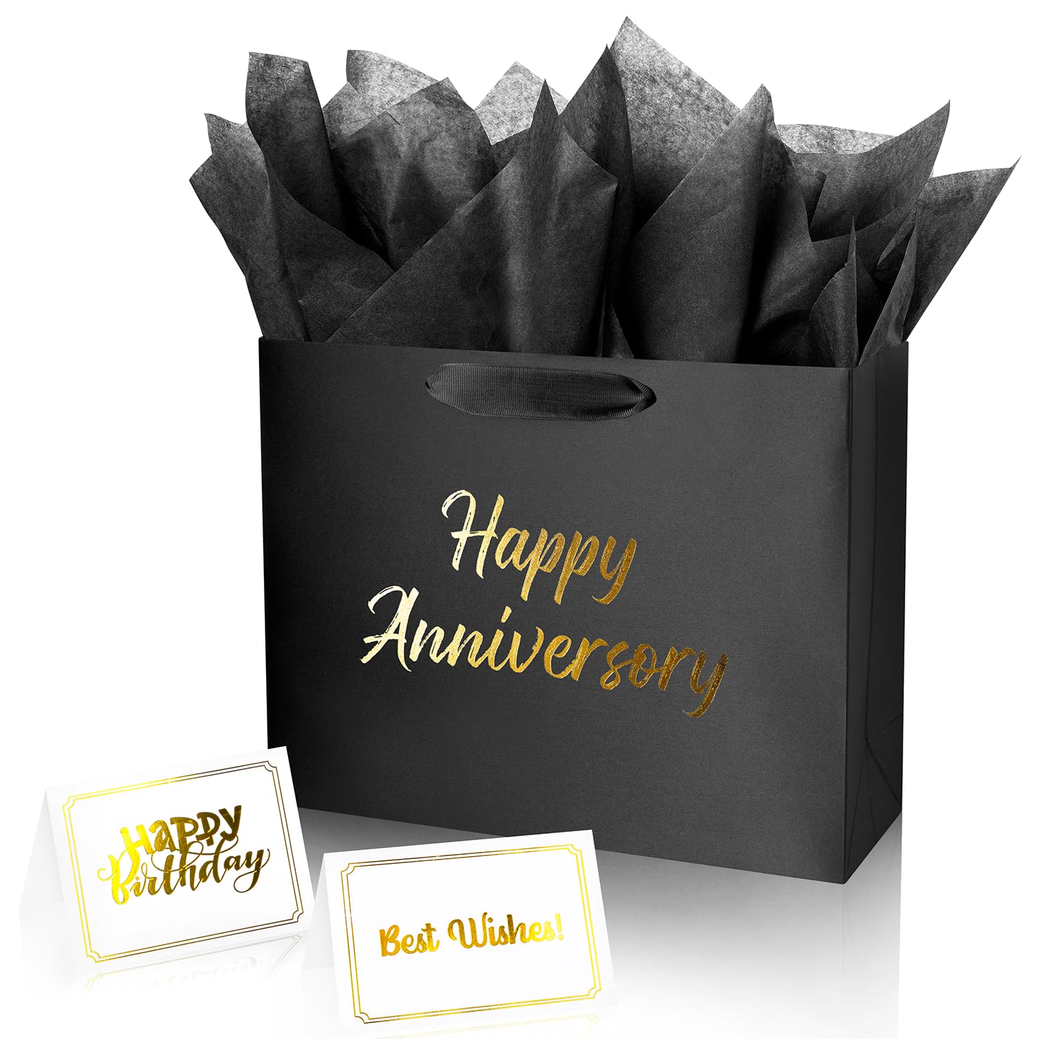 Linelglobal Black Anniversary Bag for Gift with Tissue Paper Silky for Women Men Boutique 13"
