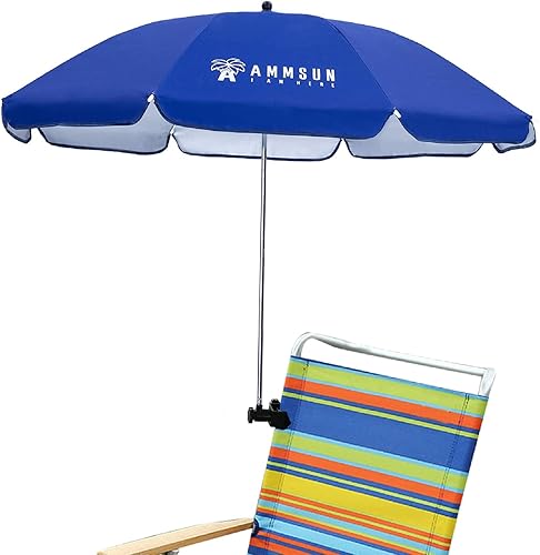 AMMSUN Paraguas para silla con abrazadera universal de 43 pulgadas UPF 50+, abrazadera portátil en silla de patio, silla de playa, cochecito, silla