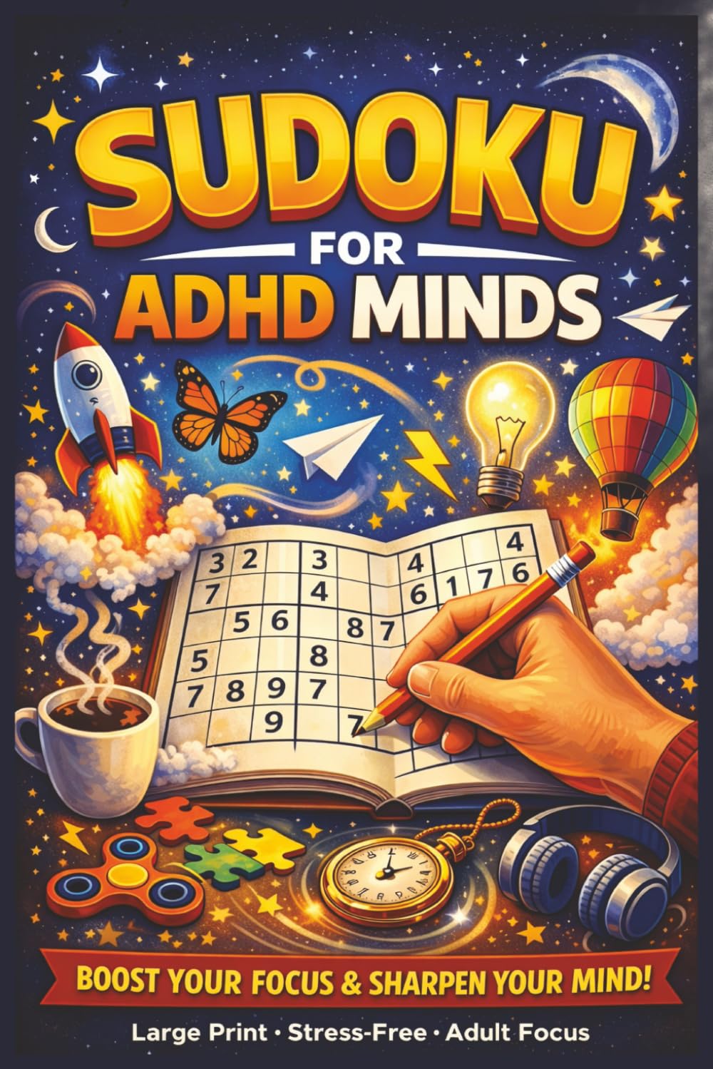 Sudoku for ADHD Minds: Sudoku Puzzles for ADHD| Boost Your Focus and Sharpen Your Mind | 6x9 inches, 110 Pages | 50+ Puzzles | Solutions Included